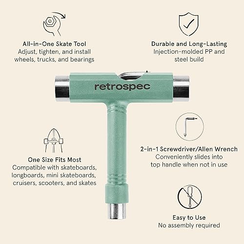 Miniatura 2 de Retrospec Upkeep All-in-One Multi-Function Portable Skate Tool with 2-in-1 Allen Wrench & Phillips Head Screwdriver for Adjusting and Tightening