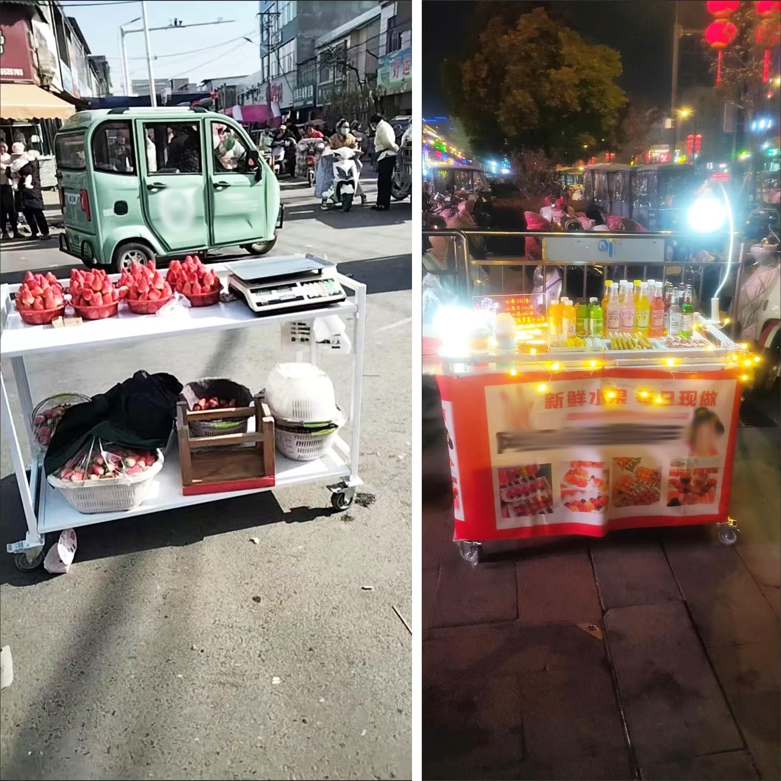 Carrito Puesto de Vendedor Carritos De Exhibición Plegables Con Ruedas, Carrito Utilitario De 2 Niveles Con Ruedas Para Venta Ambulante, Almacenamiento En El Hogar, Estante Metálico Independiente.(Bla
