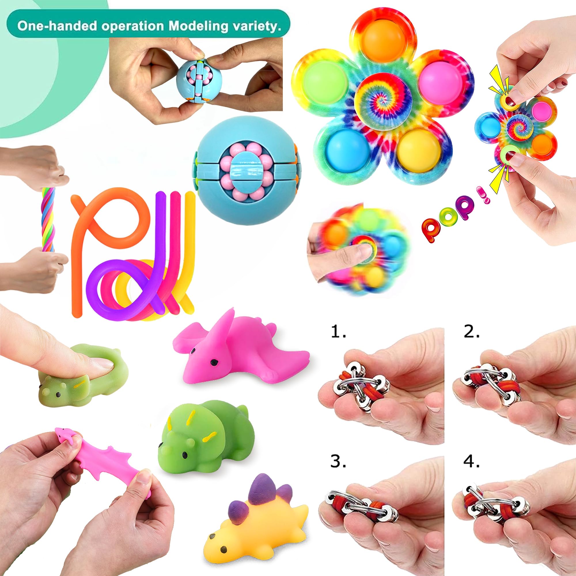 Chennyfun Fidget Sensory Toy Set, 30PCS Jouet Anti-Stress Kit, Fidget Cube Jouets Anti-Stress Jouet à soulagement du Stress, Mochi Toys, pour Enfants avec Soulagement de l'anxiété,Autisme et TDAH