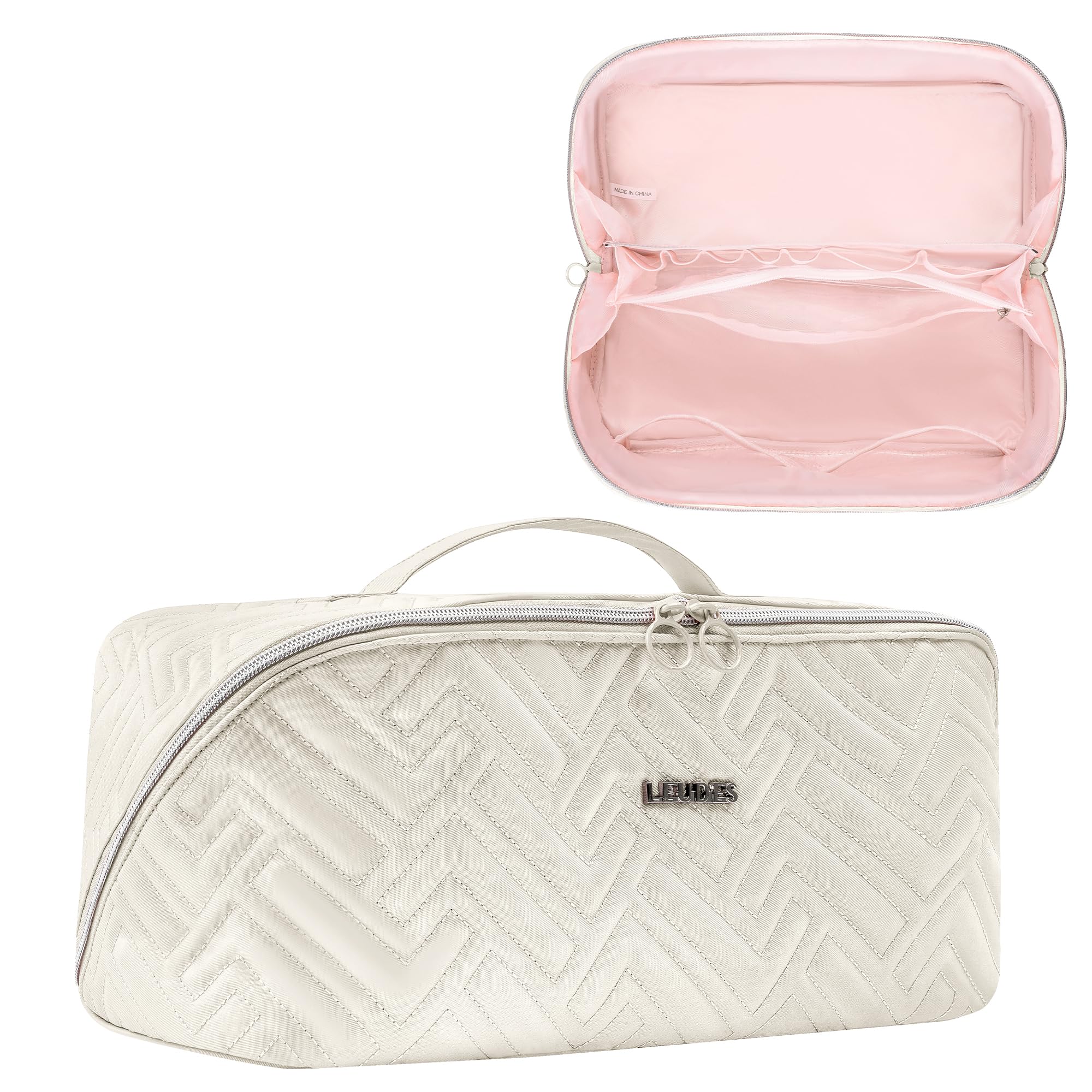 Leudes Hair Tools Travel Bag For Dy son Airwrap Hair Dryer Shark Flex Style Carrying Case Travel Makeup Bag Portable Pouch Open Flat Packing Organizers with Divider and Handle (Beige)