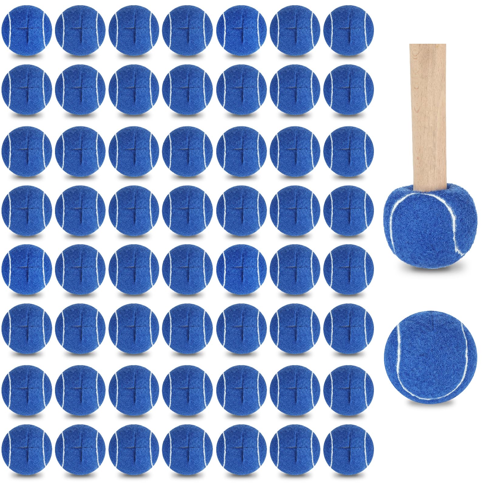 Macarrie 60 pelotas de tenis precortadas a granel para sillas, resistentes y duraderas, cubiertas deslizantes para muebles de aula, protectores de patas y protección del suelo (azul)