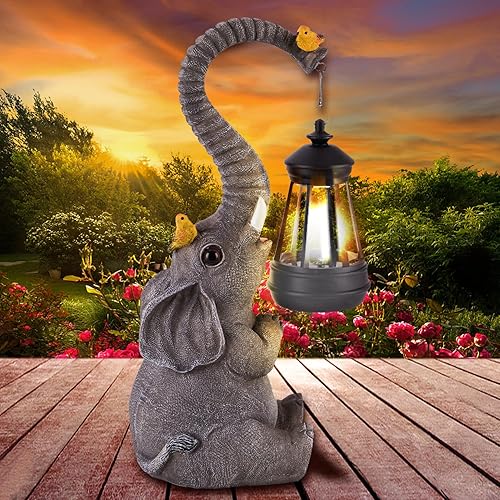 ILLUMINEW Solar Outdoor Garden Decor Elephant Statues Lights, Lucky Elephant