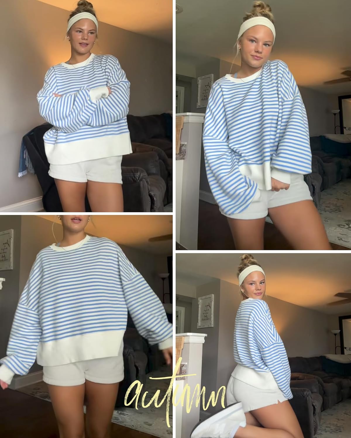 Gacaky Womens Striped Oversized Sweatshirts Classic Crew Pullover Tops 2025 Fall Hoodies Fashion Y2K Outfits Clothes - Image 4