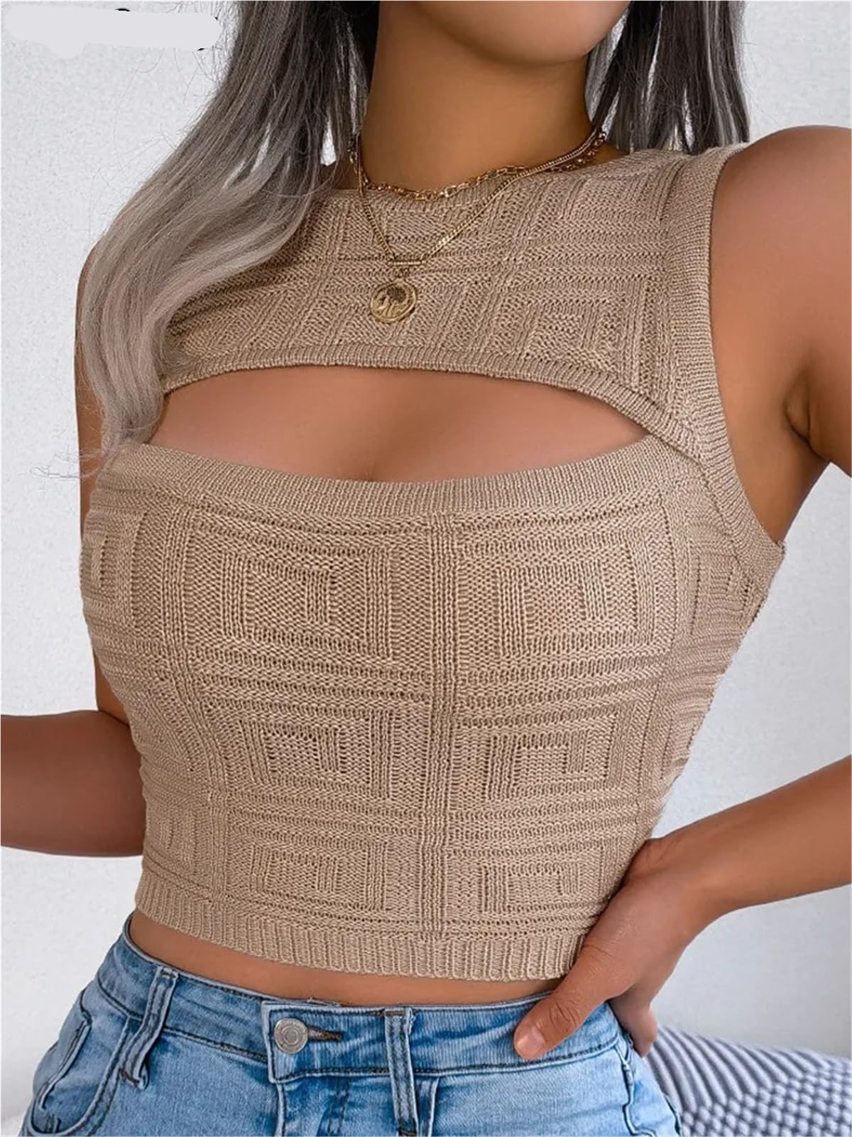 Verano señora Sexy ceñido al Cuerpo Crop Top Mujeres sólido Hueco Tejido Chaleco para Mujer