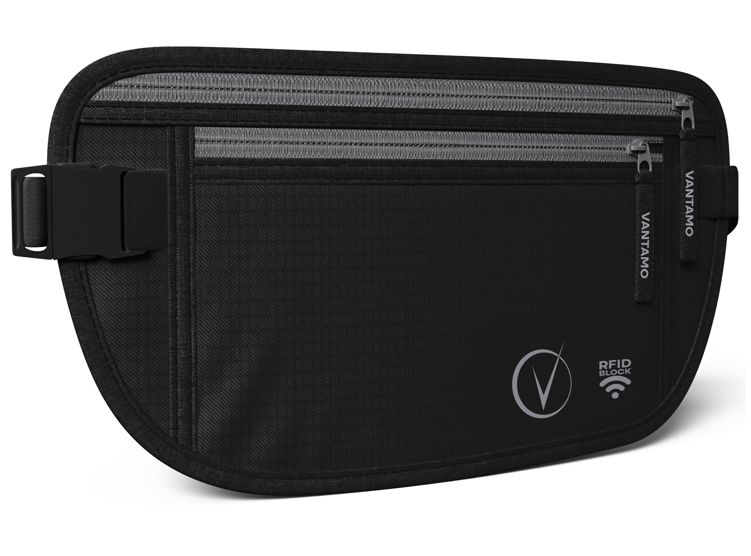 Vantamo Marsupio Uomo & Donna Ultrapiatto con protezione RFID, Marsupio Antiscippo con Cintura Regolabile, Ideale per Corsa e Escursioni e Viaggi, Leggero Cintura Portasoldi Sicuro