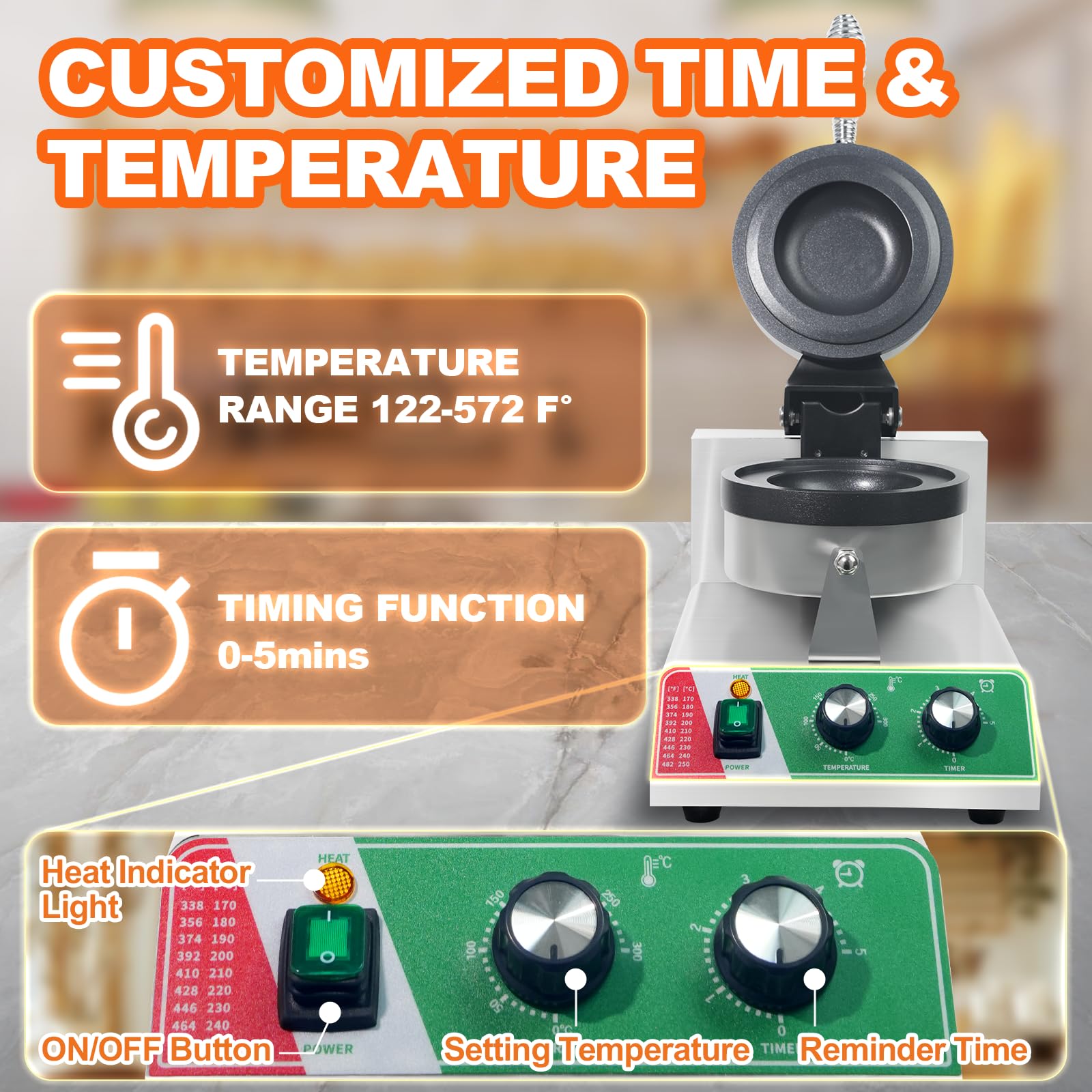 Máquina comercial de gofres de hamburguesa OVNI, máquina de llenado de helado con 0-5 tiempo y control de temperatura de 122-572 °F (122-572 °F) para hamburguesa y waflera antiadherente para 4