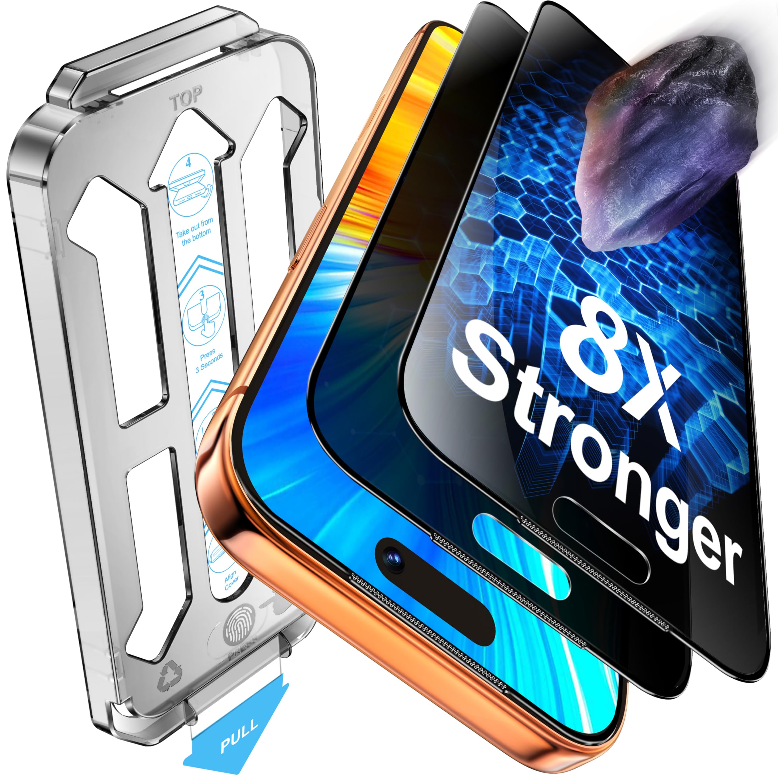 Tentoki Protector Pantalla de Privacidad para iPhone 17 Pro Max (6,9 "), Antiespia con Face ID, Cristal Templado de 8 Veces más Fuerte, Sin Burbujas, Alineación Automática [2 Piezas] Global Recycled Standard Global Recycled Standard Global Recycled Standard