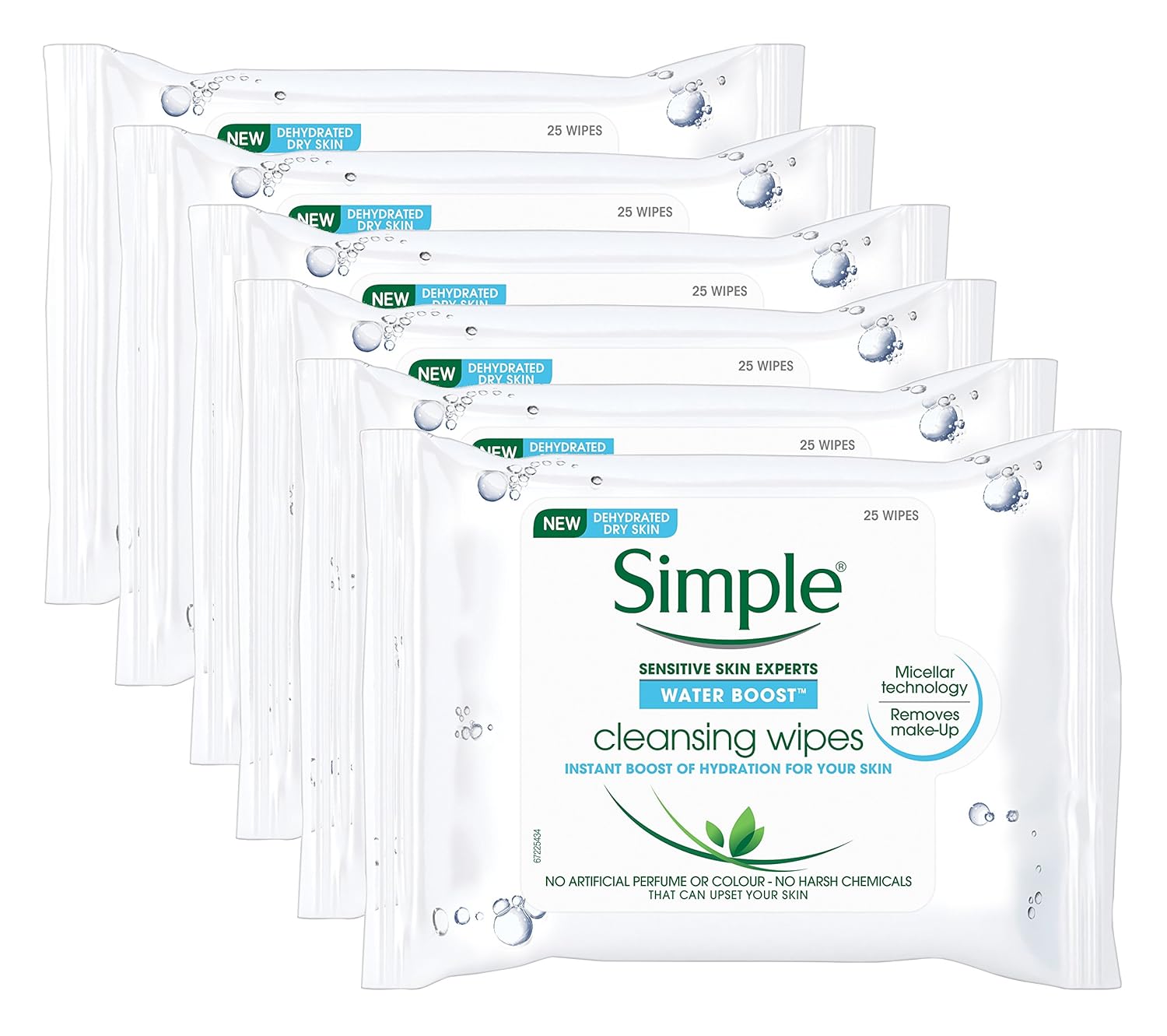 Simple Water Boost Hydrating Cleansing Wipes - 25 Wipes x 6 Pack (150 Wipes) : Health & Household