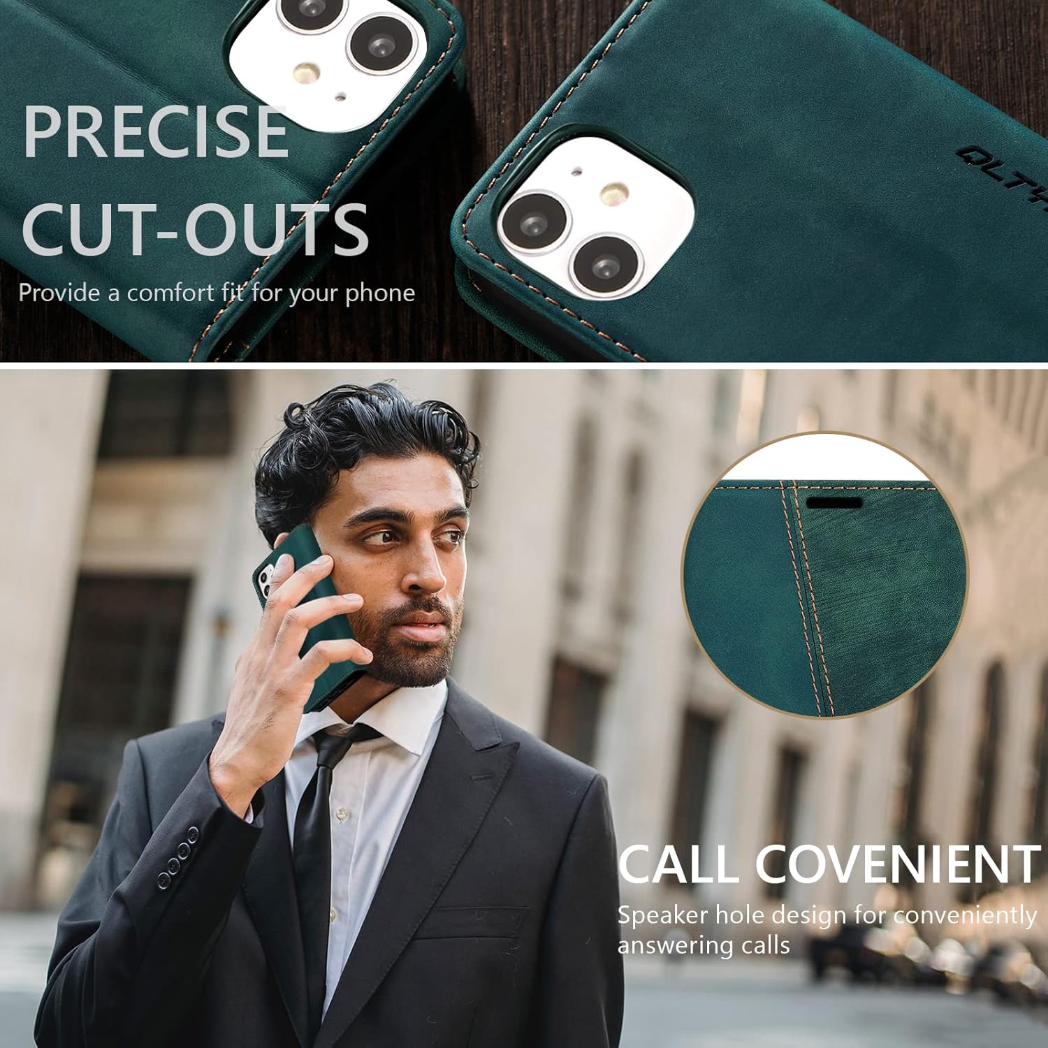 QLTYPRI Wallet Case for iPhone 11[6.1 Inch], Vintage Folio PU Leather Case with Card Slots Magnetic Closure Kickstand Flip Shockproof Phone Cover for iPhone 11 - Dark Green - Image 6