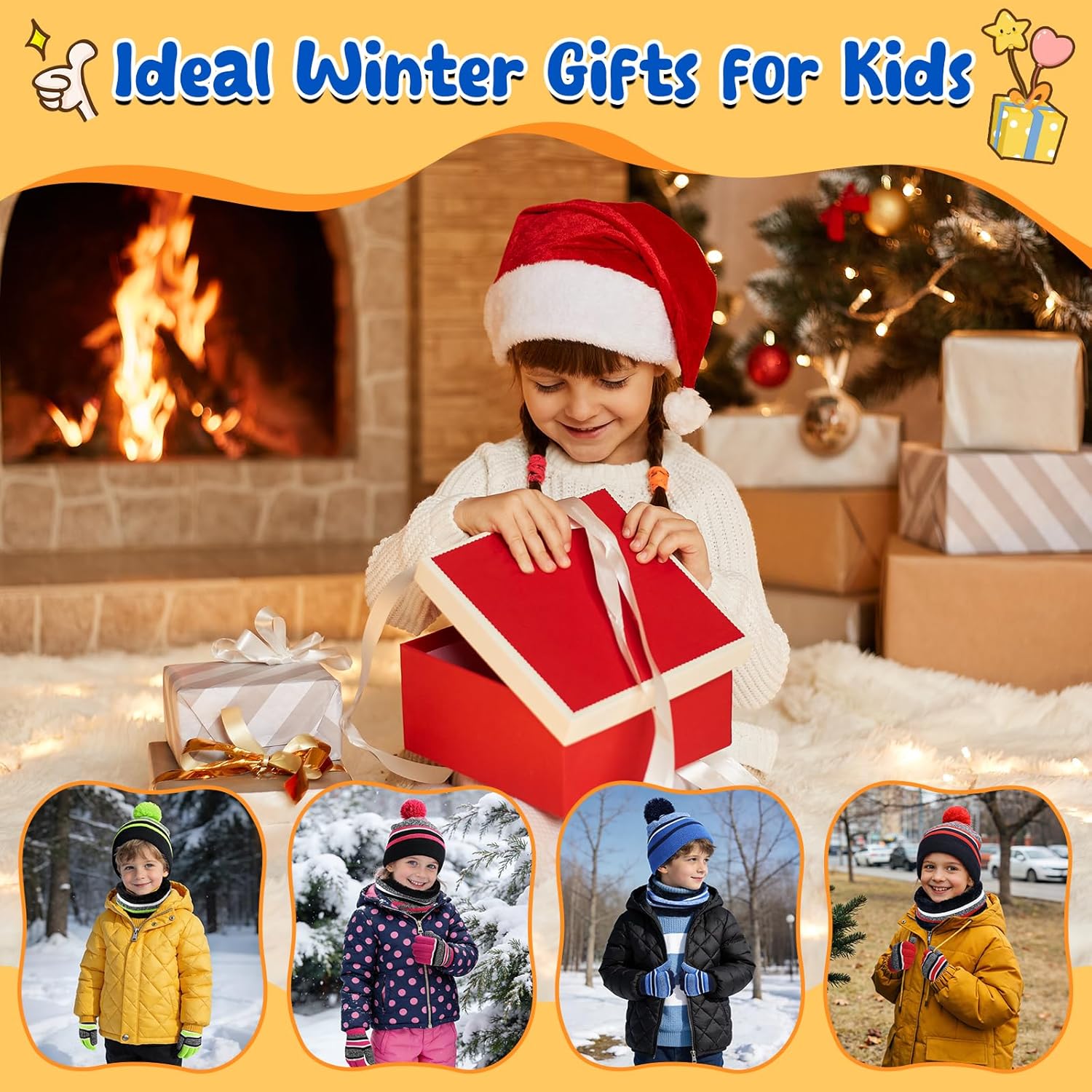 Cierto Kids Winter Hat Gloves Scarf Set Knit Beanie for Boys Girls 3–10 Years Fleece Lined with Cute Pom Pom - Image 8