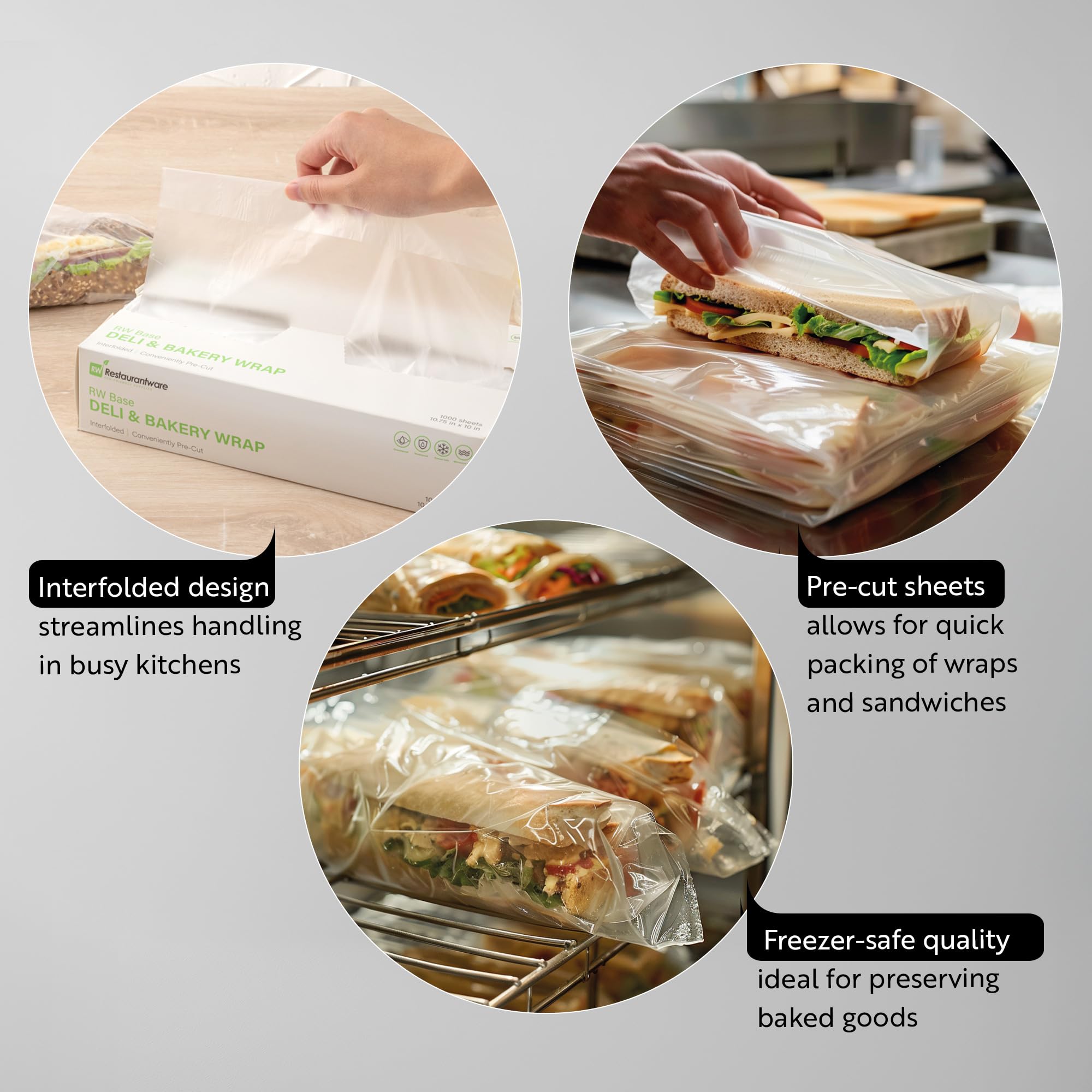 Restaurantware Base Hojas de plástico de 10.75 x 12 pulgadas, 1000 envolturas de plástico de carnicero entrelazadas, precortadas, desechables, hojas de plástico transparente, aptas para microondas,