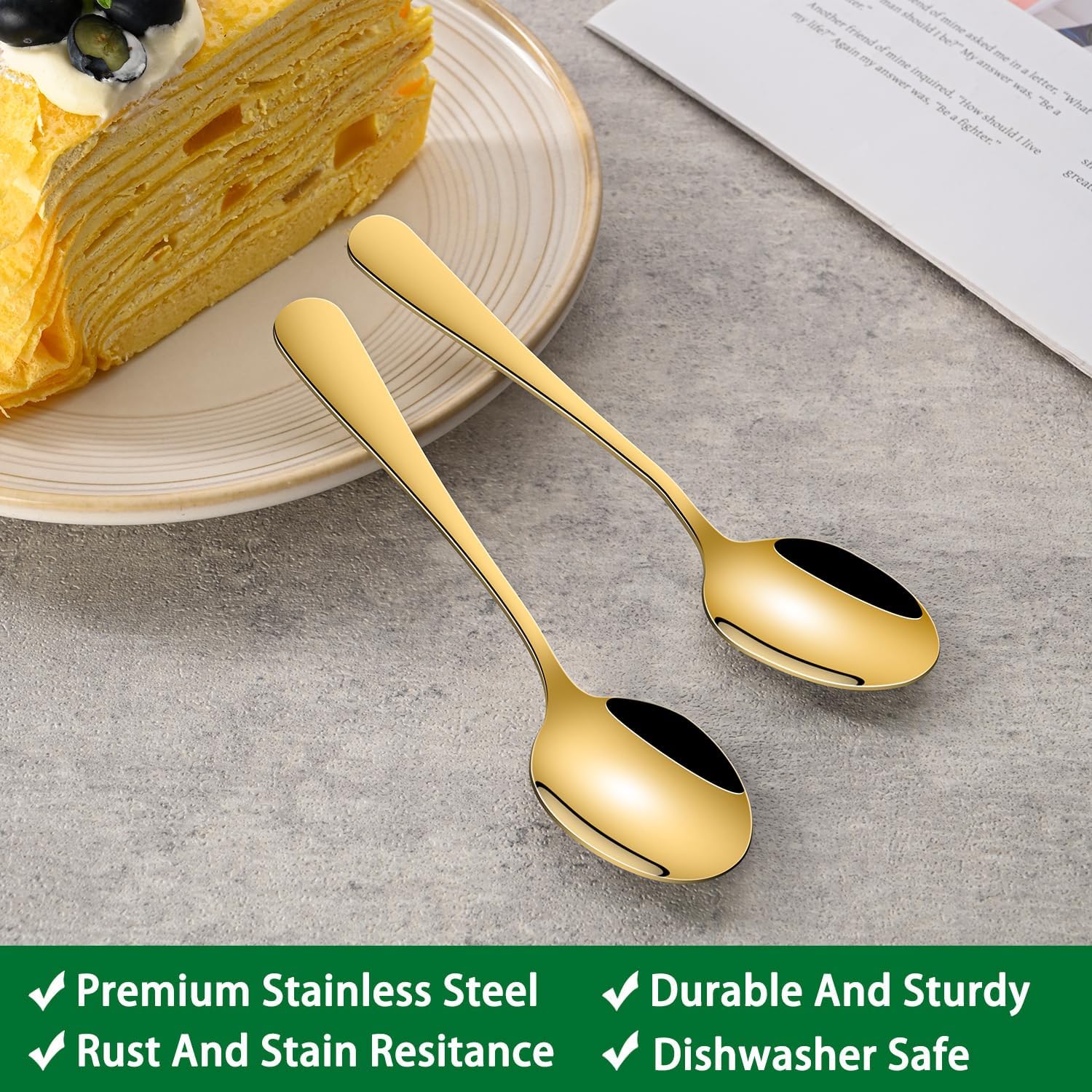 DEHOV 4.7 Inch Gold Little Metal Coffee & Tea & Espresso Spoons Set of 8