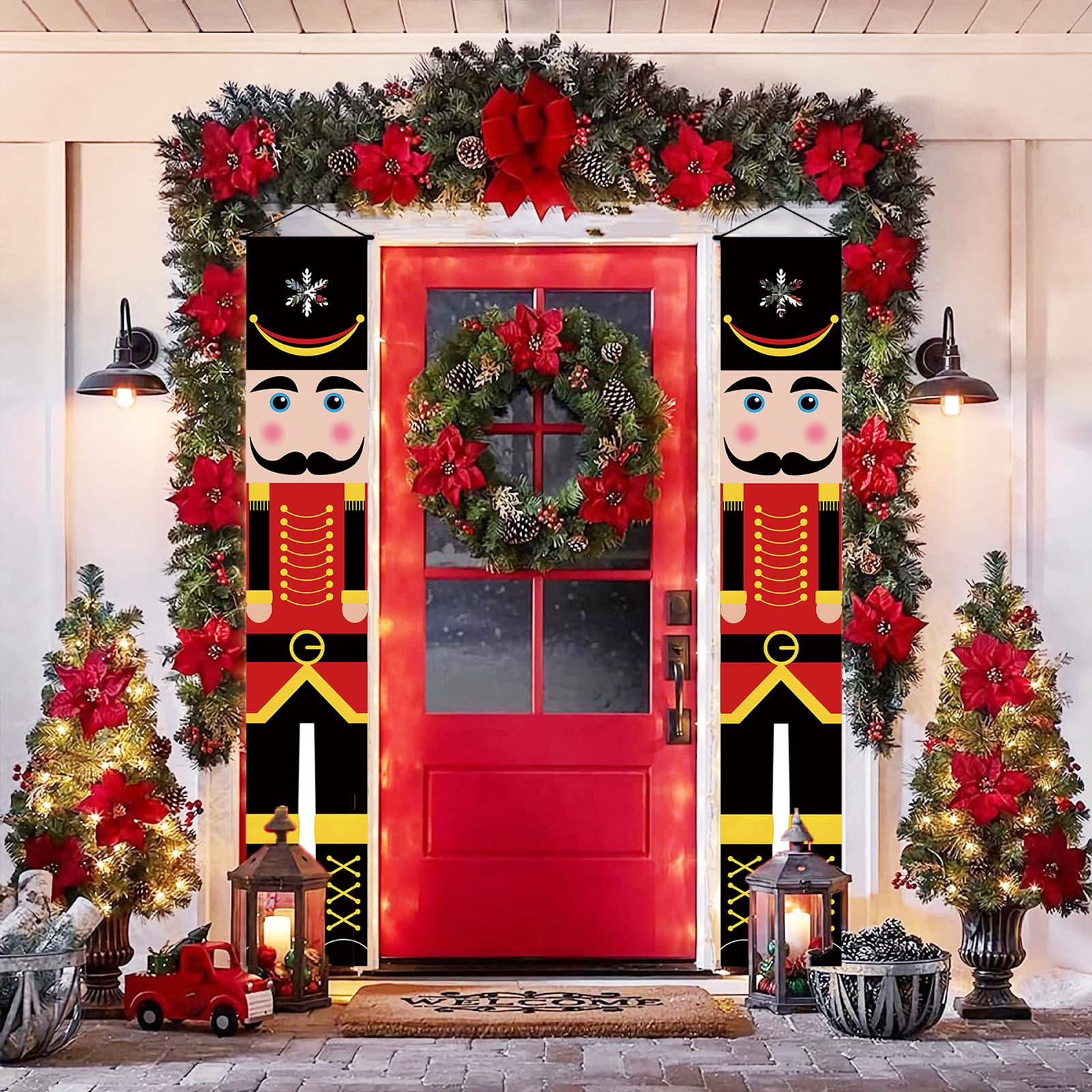 FYZSJWL Pancarta Navideña, Navideña Pancartas de Cascanueces, Banner de Cascanueces Navidad, Pancarta de Cascanueces Decoraciones, para Puerta de Casa, Decoración de Navidad, Jardín, 180 X 30cm (B)