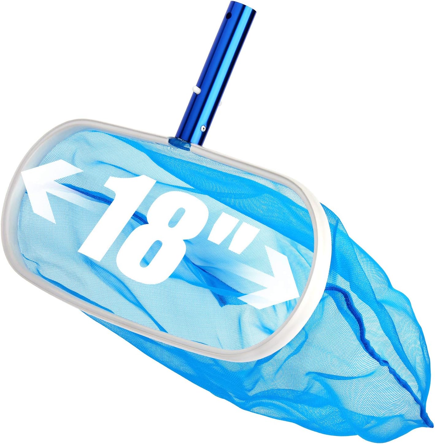 18 Inch Heavy Duty Deep-Bag Swimming Pool Leaf Net Skimmer Rake with Nylon Medium Fine Mesh for Cleaning Swimming Pools, Hot Tubs, Spas and Fountains, Blue