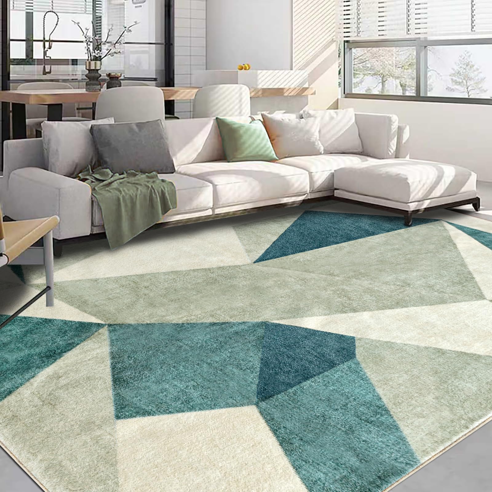 Tapis Vert Salon Moderne Poil Ras Lavable 160 x 230 cm