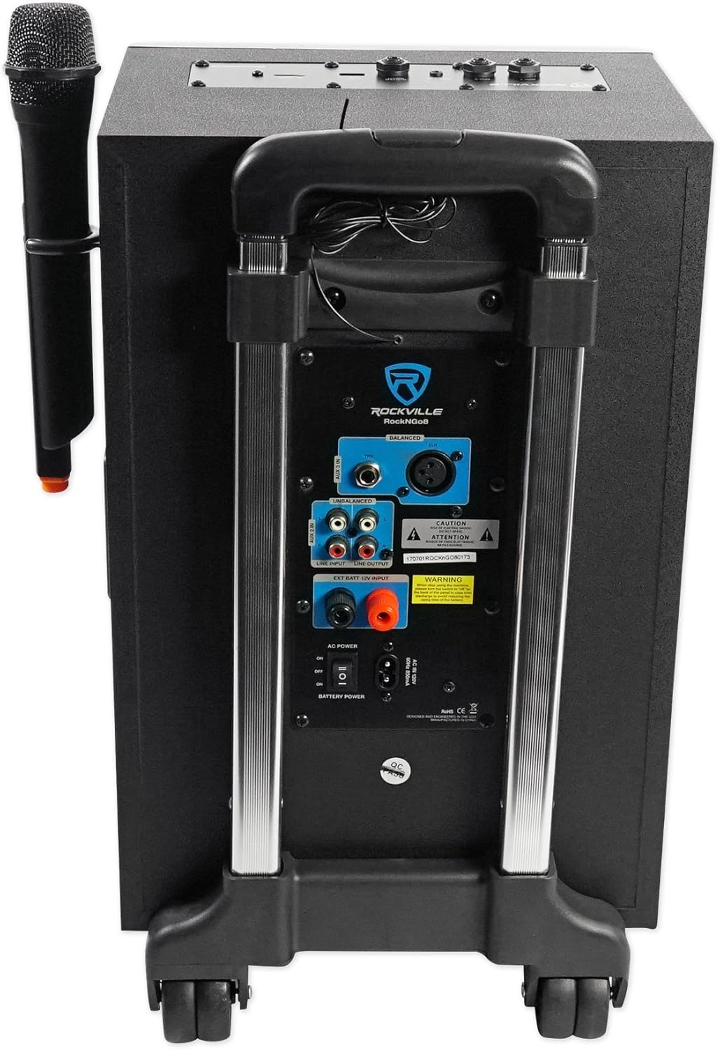 Rockville ROCKnGo 8" 360W Portable PA Speaker, Bluetooth, Wireless Mic, USB, TF, FM Radio, Rechargeable Battery, for Karaoke and Outdoor Events