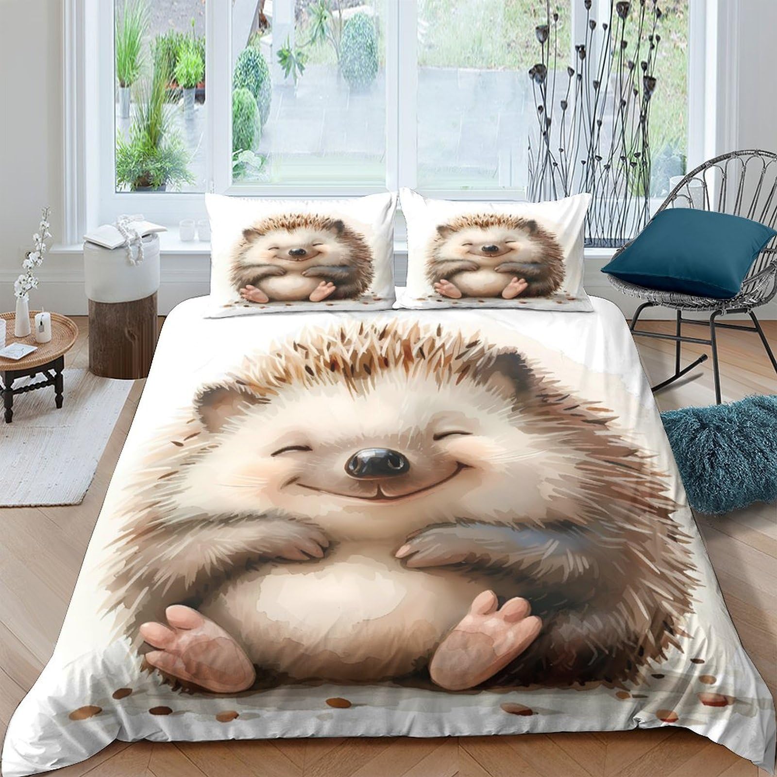 Ctjqhvkz Style-6 3D Printed Smiling Hedgehog Fitted Sheet Microfiber Soft Non Slip Mattress Cover For Bedroom Dorm Decor Easy Care Single（135X200cm）
