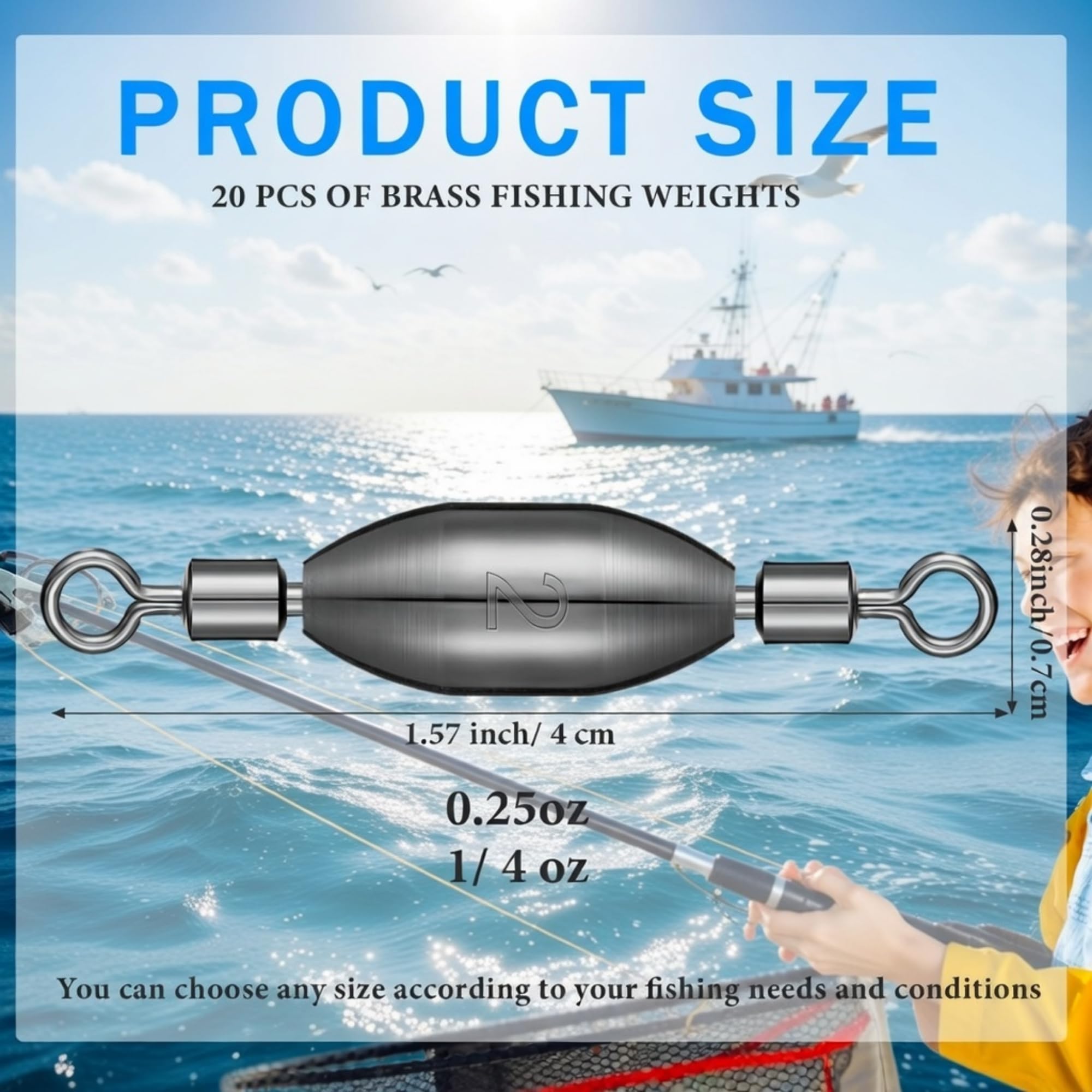 Seenelling 20 piezas de plomos de pesca giratorios de latón para agua salada, plomos de bala de agua salada, plomos de huevo con rodillo giratorio extraíble agua dulce