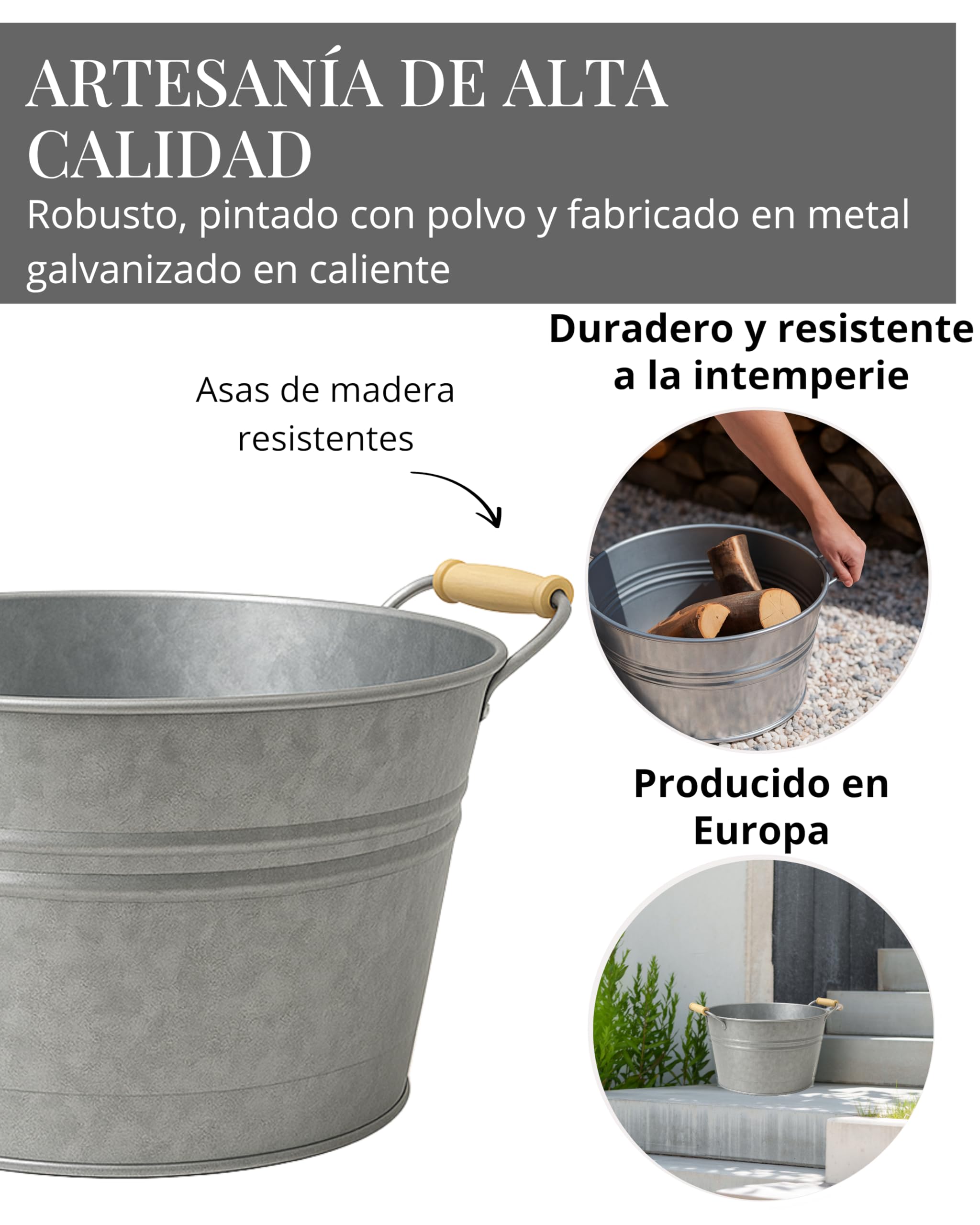 Livlig53 LIVLIG - Recipiente de zinc de 30 l con asas, bandeja de chapa galvanizada como macetero grande, enfriador de bebidas, mini estanque y decoración de jardín, enfriador de botellas de alta