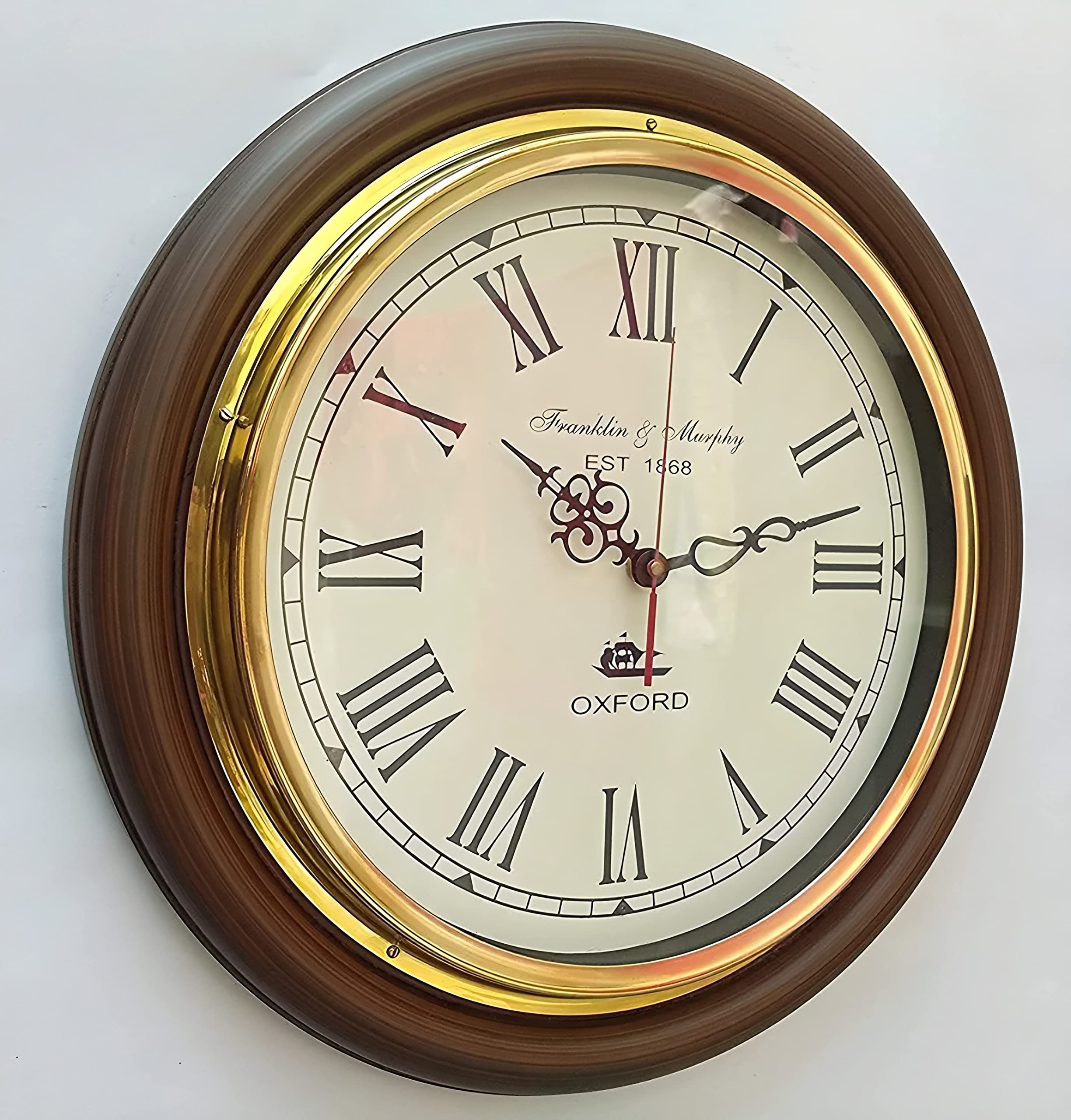 Nautical Edge Wooden Antique Finish Brass Wall Clock for Home Decorative (Brown, 16 Inch)