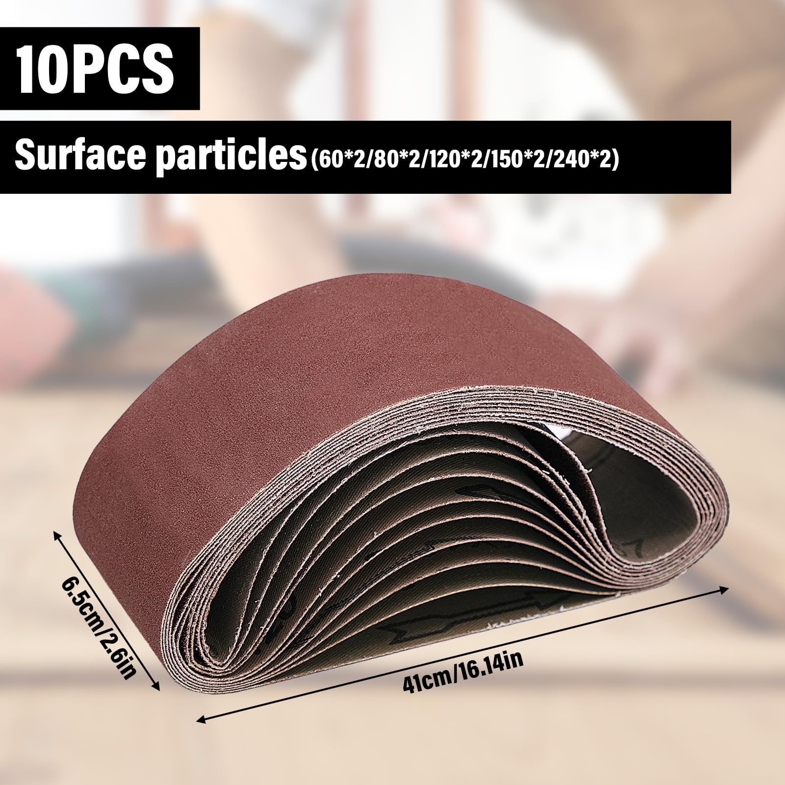 Lot de 10 bandes abrasives de 65 x 410 mm (2 de chaque grain 60/80/120/150/240) pour ponceuses abrasives pour métal, bois, murs, meubles, pour meulage, affûtage et polissage