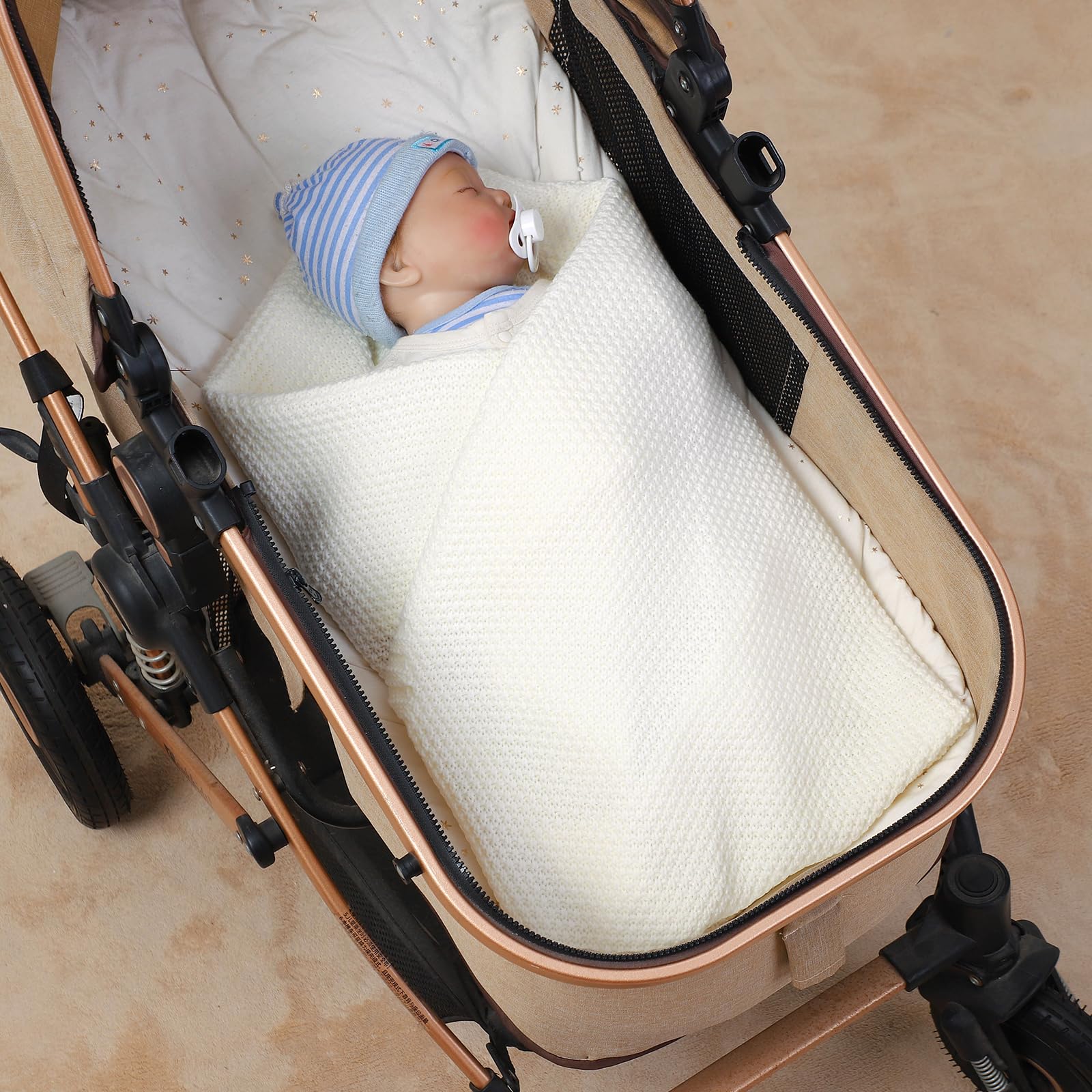 Neiwech Cellular Baby Blanket Knitted Cozy Soft Crib Stroller Receiving Swaddle Blankets for Newborn Boys Girls 100 * 80cm White - Image 2