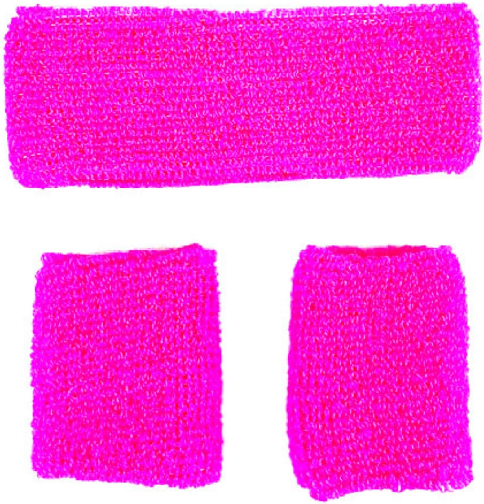 HEADBAND & WRISTBANDS SWEATBAND SET - NEON 80S FUN RUN TEAM BUILDING EVENT FANCY DRESS (Pink)