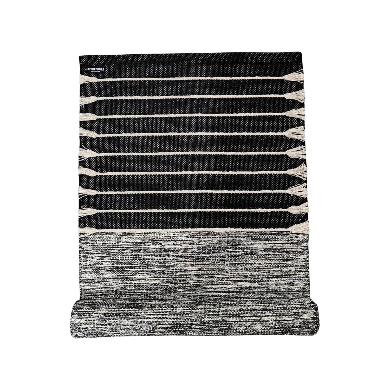 Export Profile 100% Organic Anti Skid Cotton Yoga Mat - Eco-Friendly Hand-Woven Rug - Non-Slip & Thick (24”x72”x5mm) for Everyday Fitness at Home - Comfortable Extra-Long (BLACK 007)