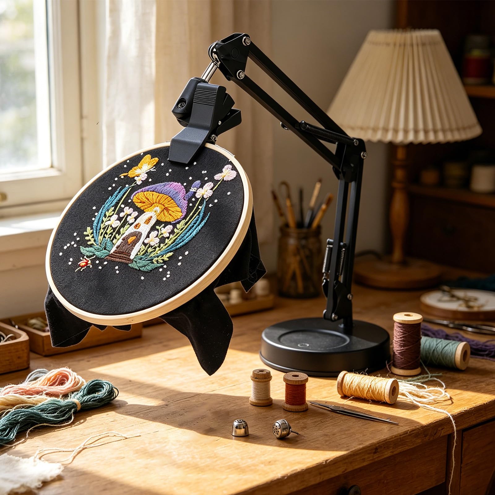 Soporte de Bordado Giratorio de 360 ​​Grados con Marco de Metal Resistente y diseños Plegables para un fácil Almacenamiento Estante de Bordado para encimera