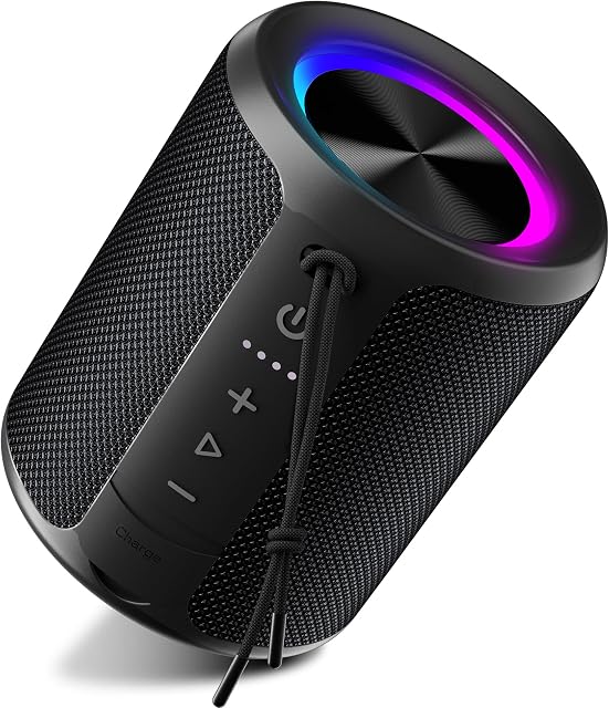 Portable Bluetooth Speaker Wireless, IPX7 Waterproof Dustproof Mini Speakers, 20W Loud Bass Stereo, 15H Playtime, BT5.3 & TWS, RGB Light, for Outdoor/Shower/Home/Party, Stocking Stuffers