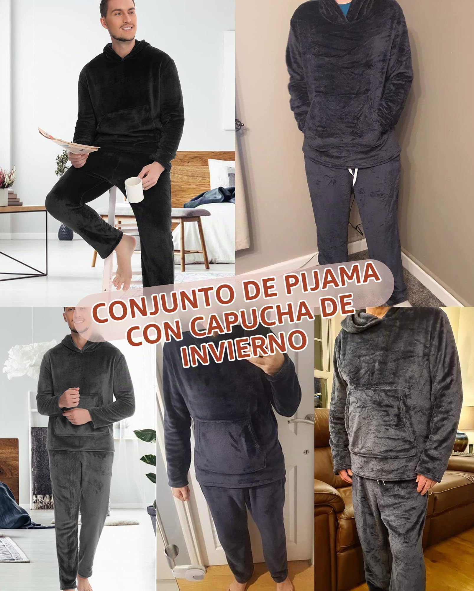 Vlazom Pijama Hombre Invierno Polar Pijamas para Hombre de Franela con Capucha S-XXL