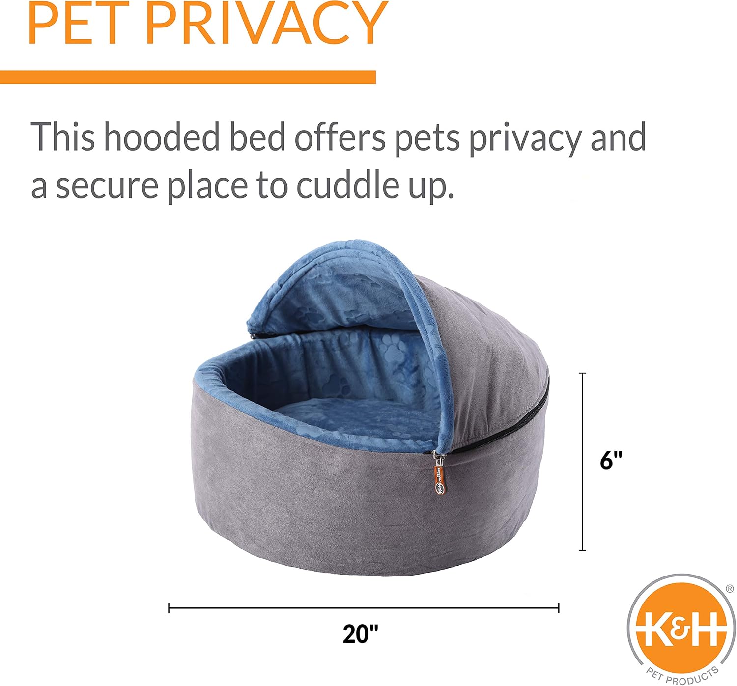 review K&H Pet Products Self-Warming Kitty Bed Hooded Pet Bed for Cats or Dogs Blue/Gray Large 20 Inches