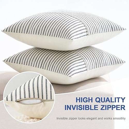 Miniatura 3 de MIULEE Juego de 2 fundas de almohada decorativas de lino a rayas negras y beige de 18 x 18 pulgadas, para sofá, dormitorio