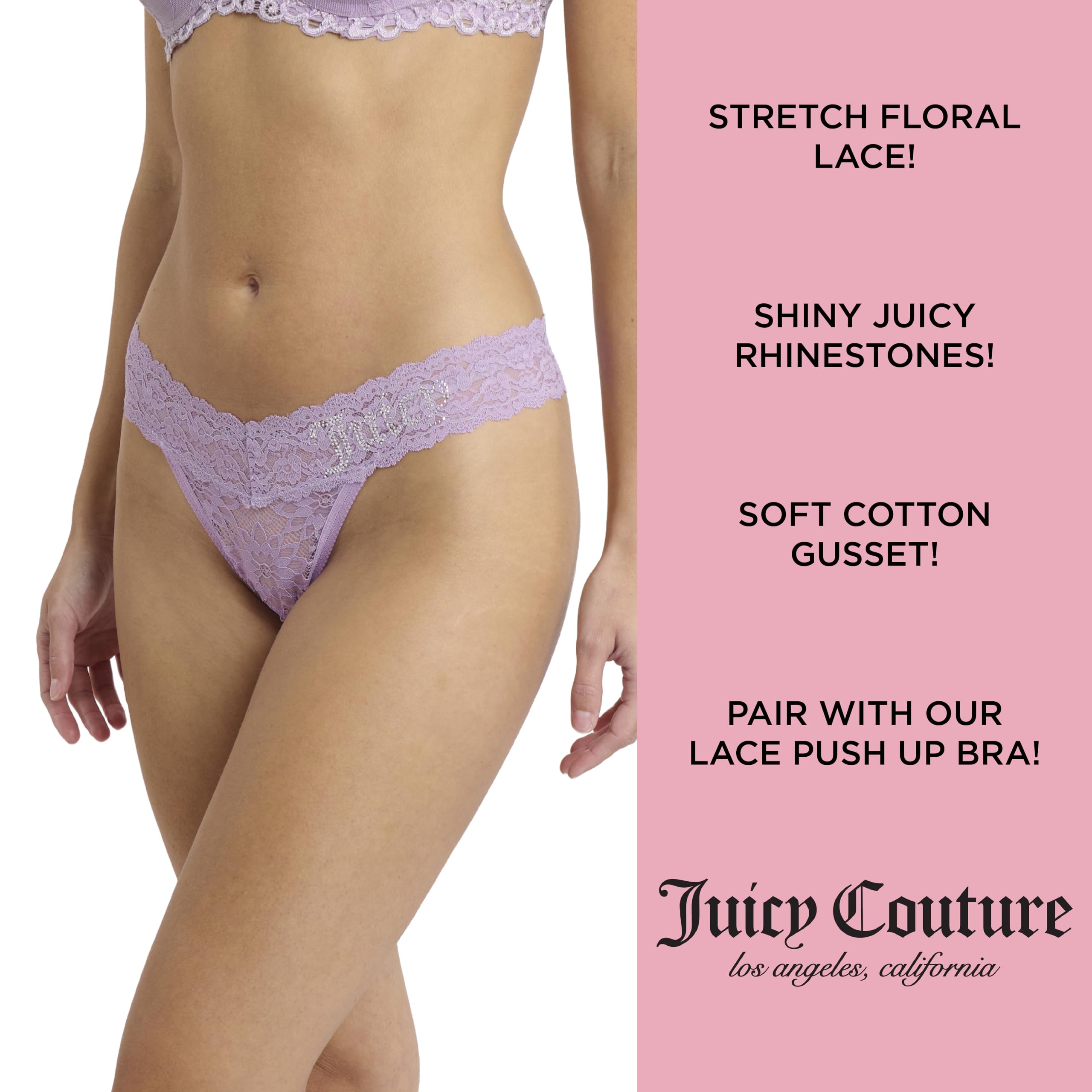 Juicy Couture Set di biancheria intima da donna in pizzo elasticizzato con strass, mutandine da donna, confezione da 5