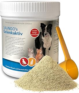 SALiNGO Gelenkaktiv, Gelenkpulver für Hunde und Katzen, Grünlippmuschelpulver mit Teufelskrallenwurzel & Kieselerde, entzündungshemmend und vorbeugend, 375g