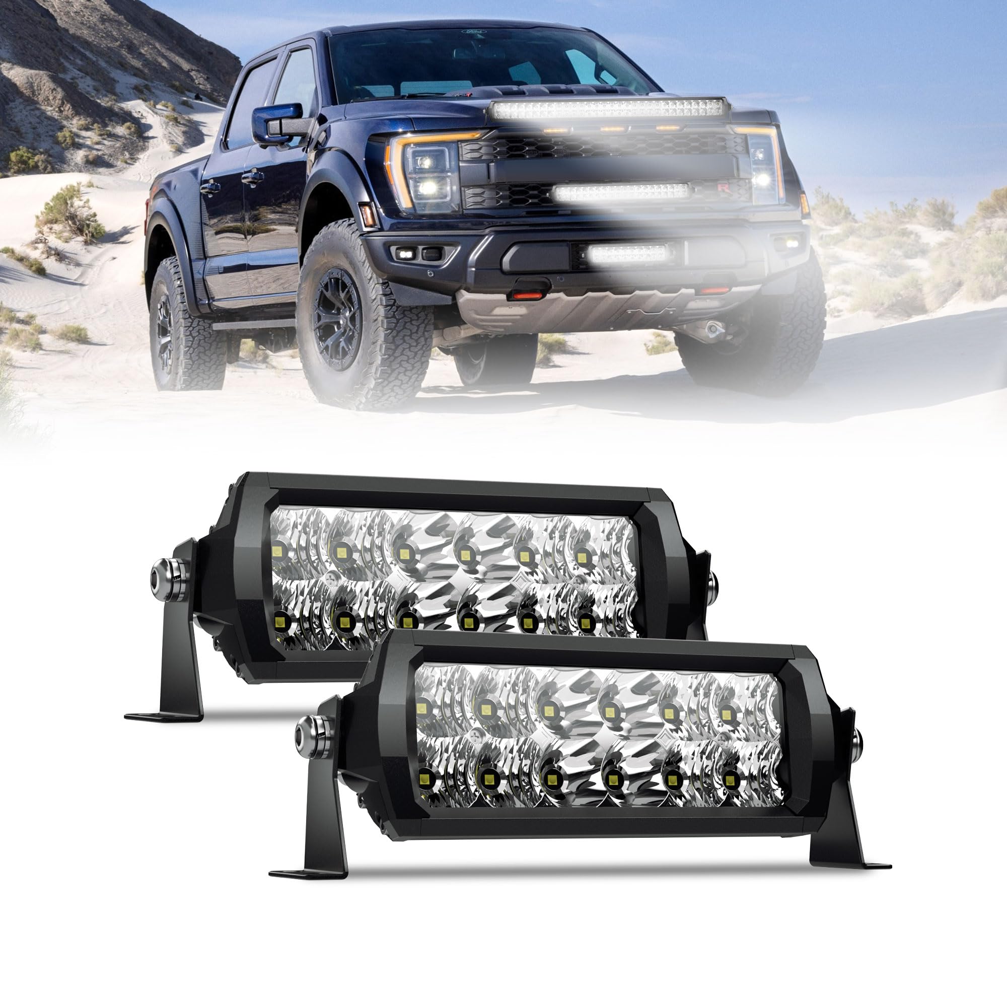 4WDKING 2PCS 8 Inch LED Light Bar, IP68 Waterproof, LED Driving Light 60W Flood and Spot Combo Off Road Work Light Truck Fog Lamp for Truck Cars ATV UTV Boat
