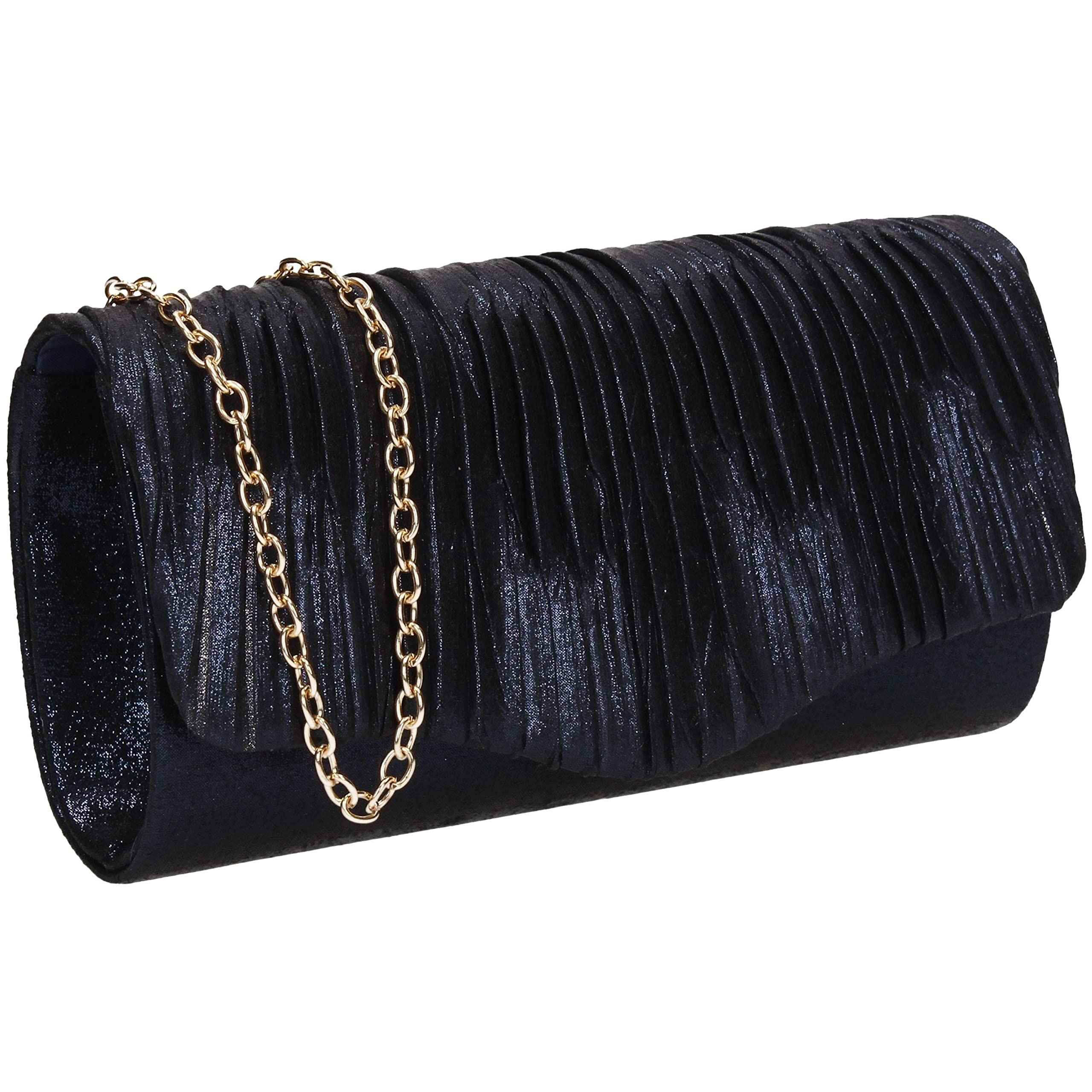 SwankySwans Alice Womens Shiny Metallic Party Prom Wedding Evening Small Clutch Bag Purse (Navy)