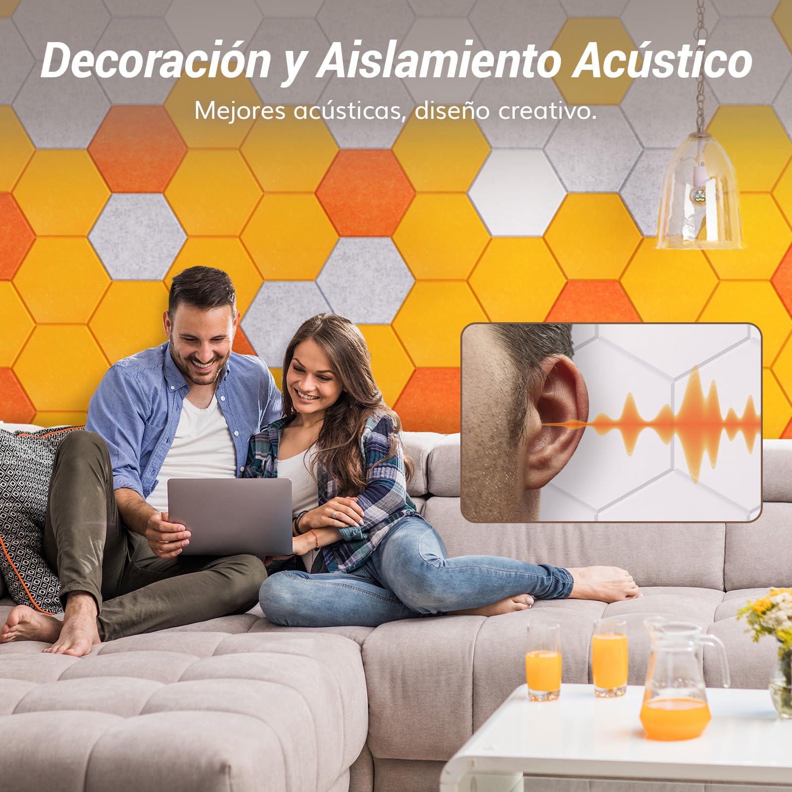 TONOR Lote de 12 Paneles Acústicos Murales Autoadhesivos,30 x 26 x 1 cm Panele de pared 3D acústico de Alta Densidad,Espuma Acústica Hexagonal Aislante para Estudios/Oficinas/Dormitorios, Blanco