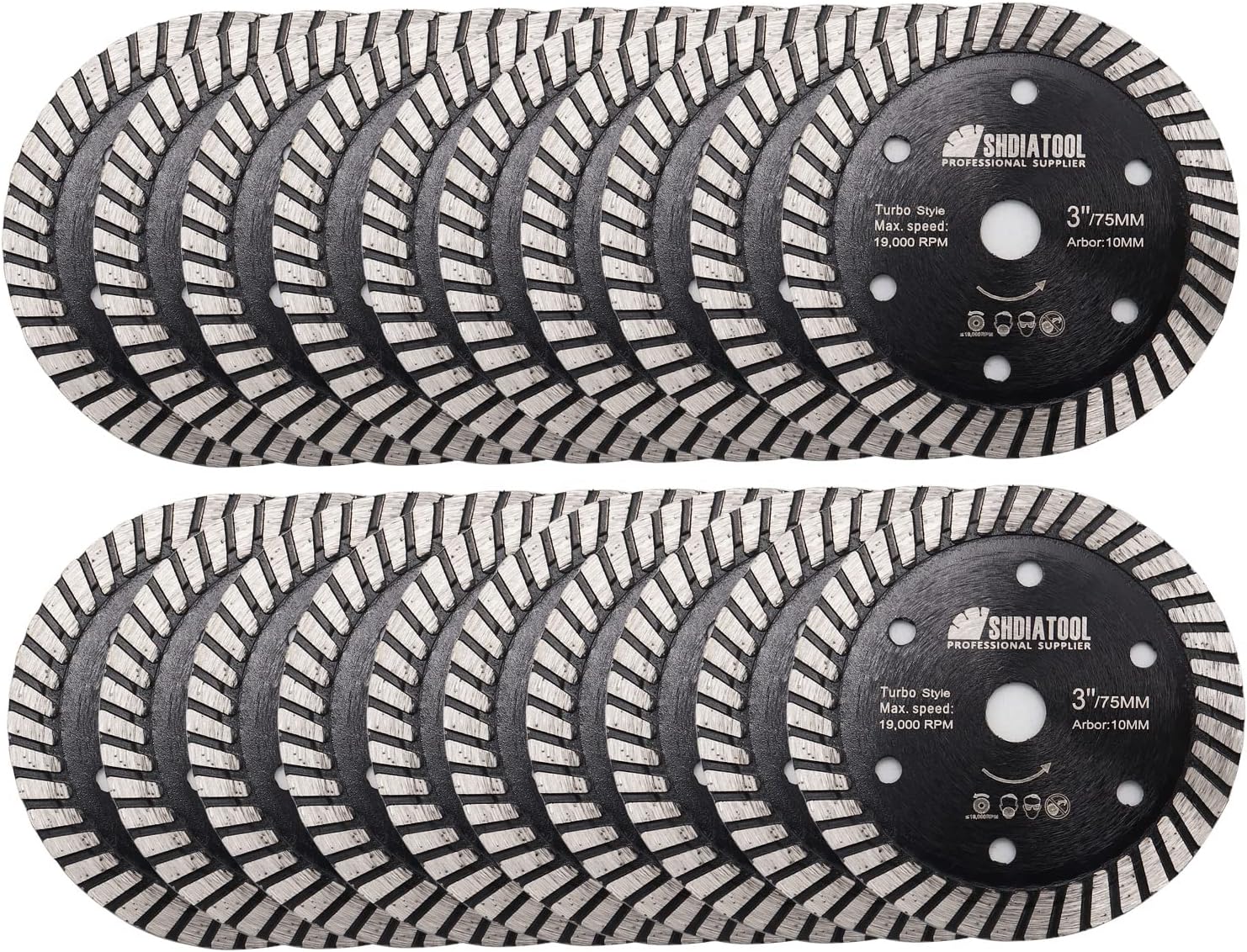 SHDIATOOL Tile Diamond Saw Blade, 5pcs 3In/75mm x Arbor 3/8In/10mm for Ceramic,Hard Porcelain,Glazed Tiles Dry Cutting disc