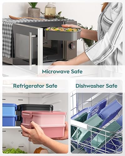 Miniatura 6 de Caja Bento para adultos con bolsa de almuerzo aislada, capacidad de 74 onzas, 3 cajas Bento apilables a prueba de fugas integradas para utensilios y