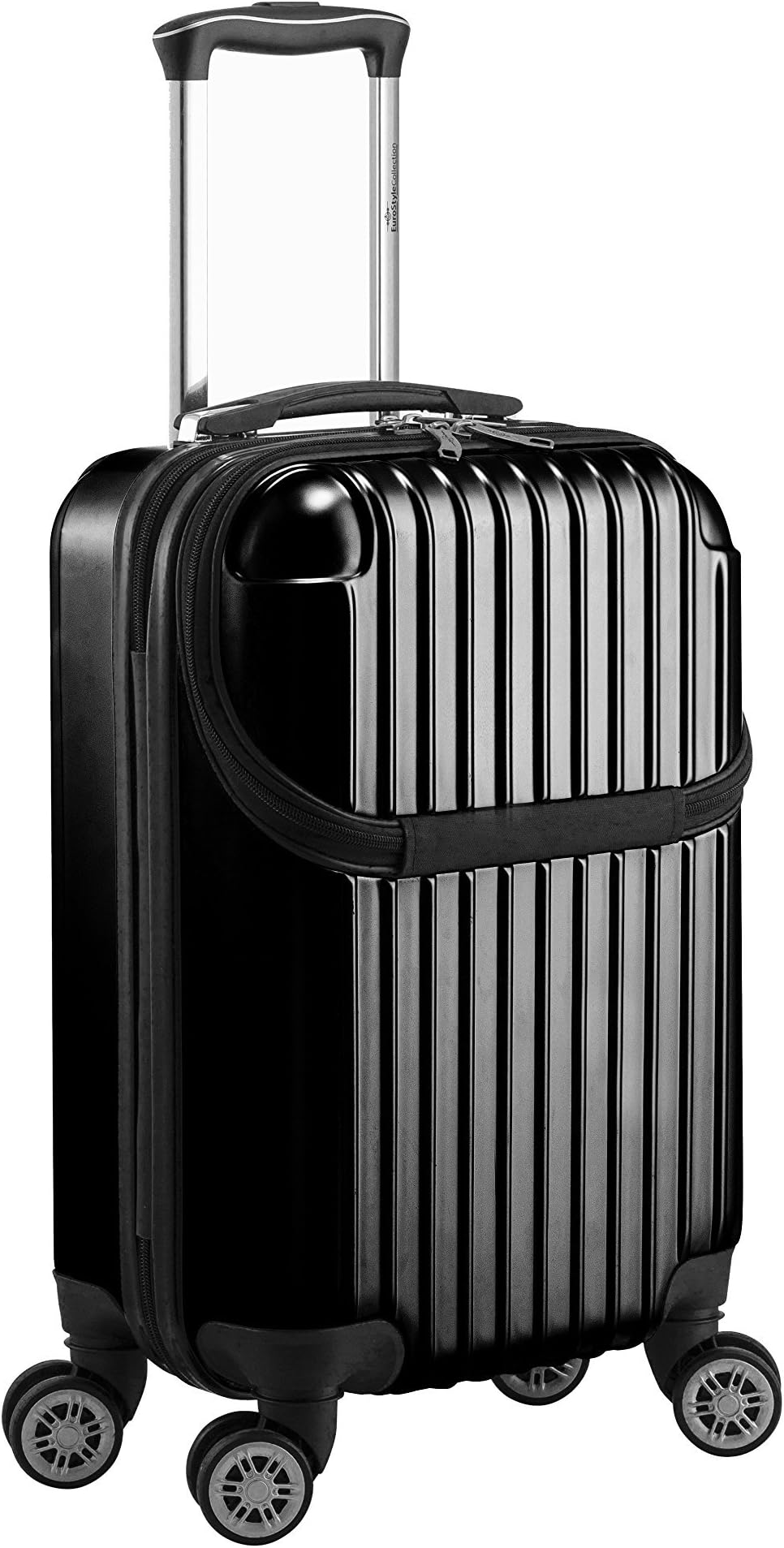 Euro Style Collection Luggage Travel Bag ABS Trolley Spinner Suitcase with Front Opening, Black