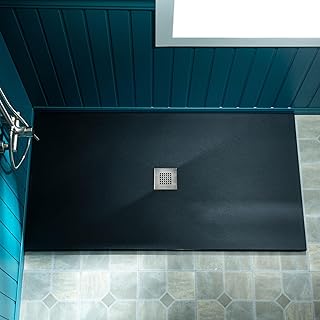 WOODBRIDGE 60" L x 36" W Zero-Threshold Shower Base for Wheelchair Access, Low-Profile Non-Slip Design with Center Drain, Matching Decorative Drain Plate and Tile Flange, Black