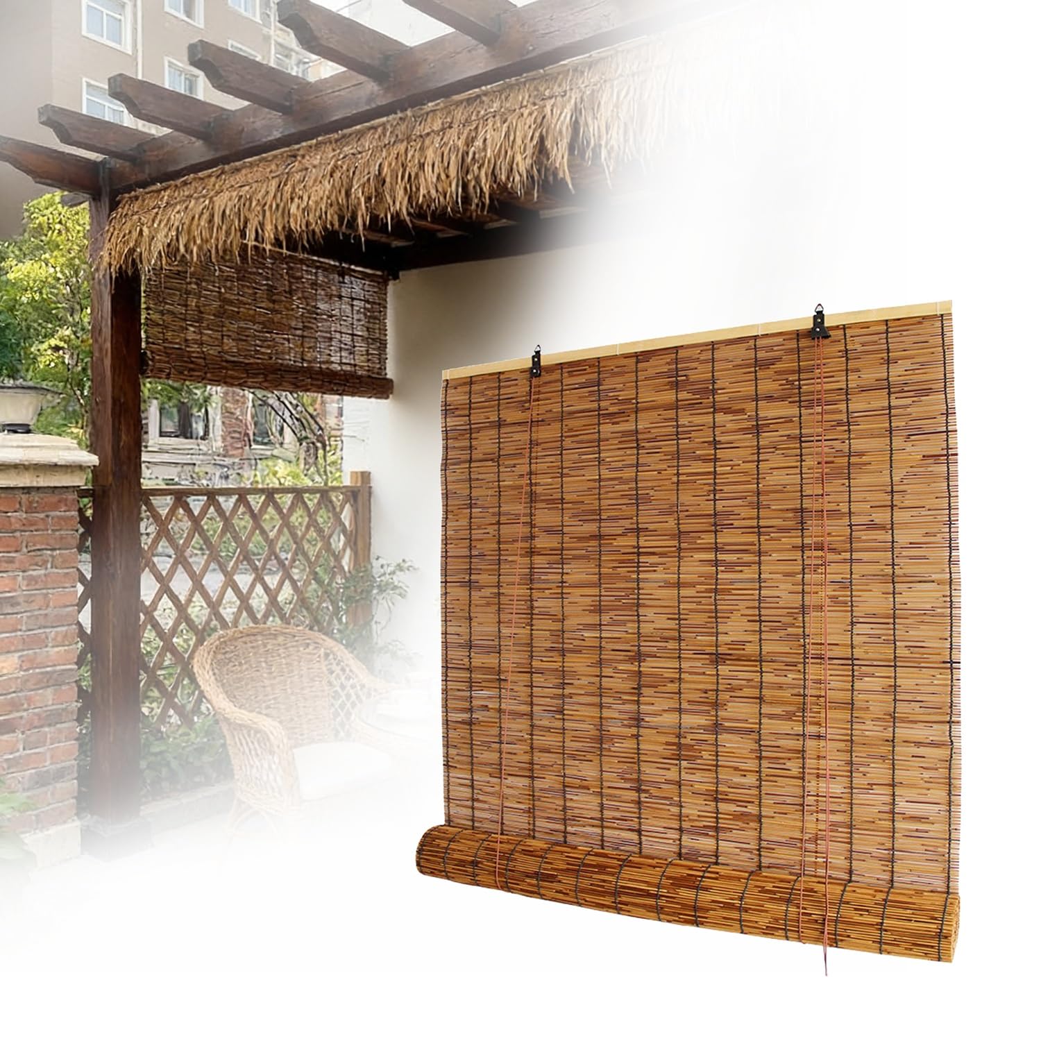 Store Bambou Extérieur 100 110 120 130 135 140 145 150 155 160 cm, Rétro Store Enrouleur Bambou Occultant, Store Bateau en Bambou pour Terrasse Jardin Fenêtre Porte Cuisine(135 cm x 120 cm)