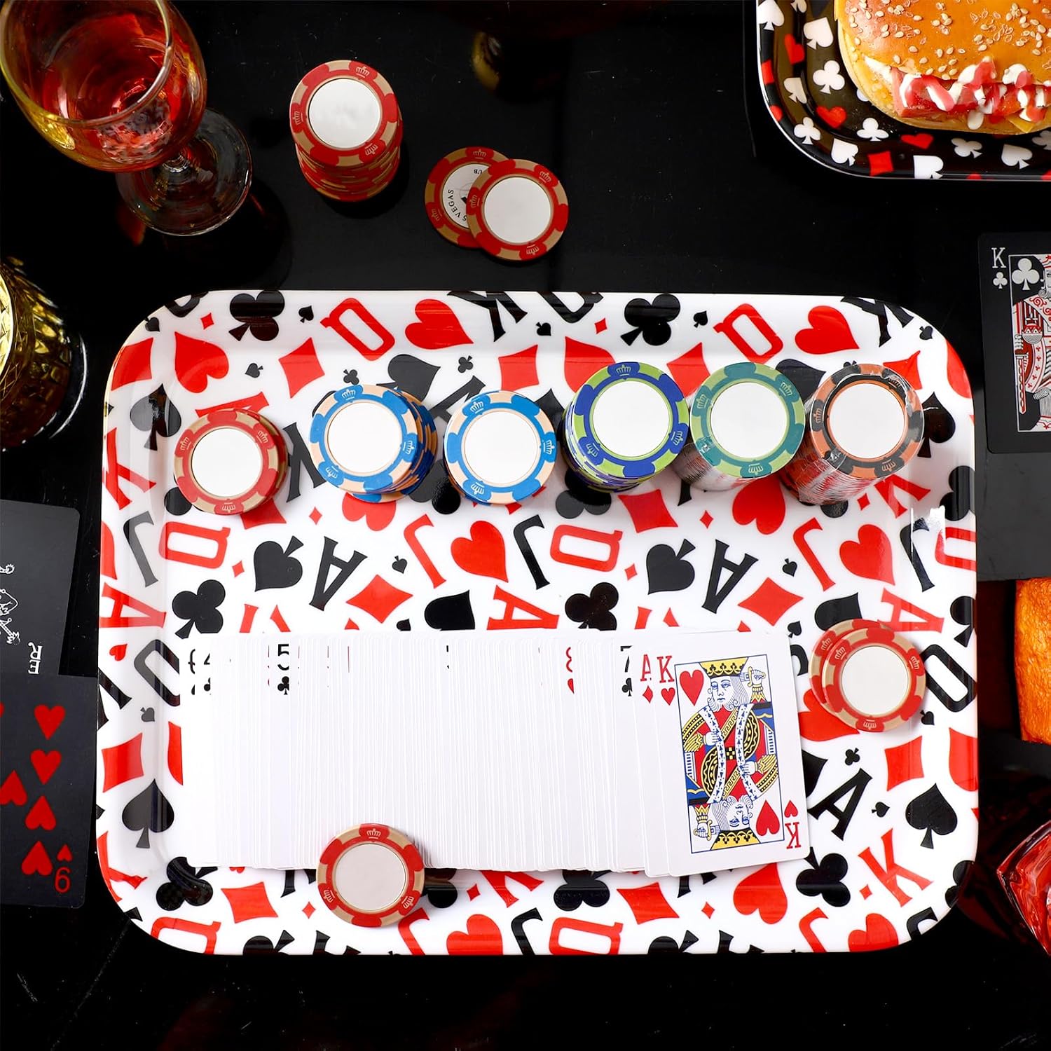 Rtteri 3 Pcs Casino Serving Tray 13 x 10 Inch Poker Serving Platter Rectangle Playing Card Dinner Plates Reusable Las Vegas Poker Food Tray for Playing Card Party Decoration Supplies