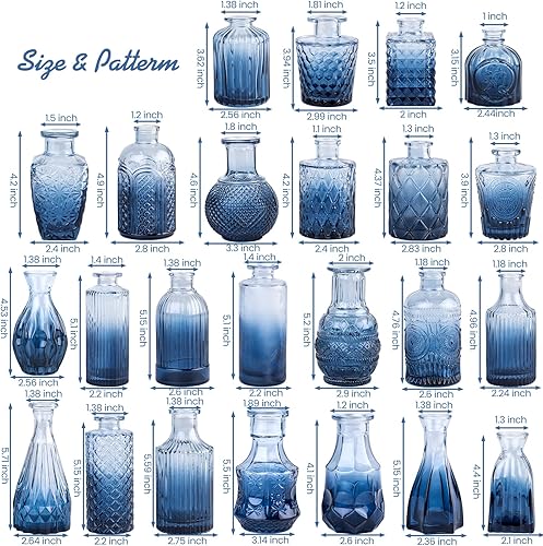 Miniatura 3 de 24 piezas de jarrones de vidrio azul para brotes, jarrones pequeños para flores, perfectos para centros de mesa en fiestas, baby showers, bodas,