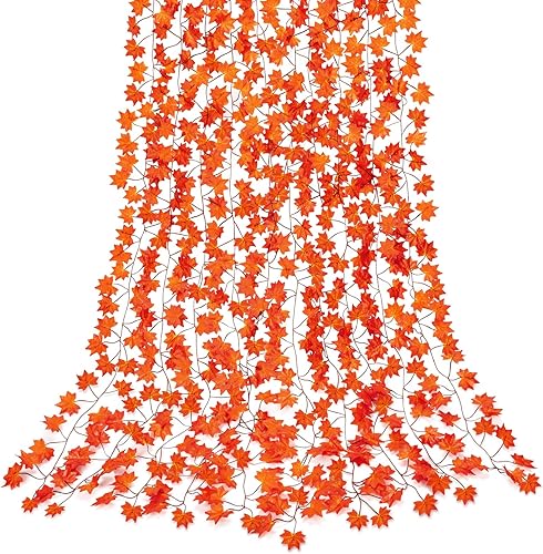 CQURE Paquete de 24 guirnaldas de hojas de otoño, guirnalda de vides colgantes, guirnalda artificial de hojas de arce de otoño, decoración de Acción