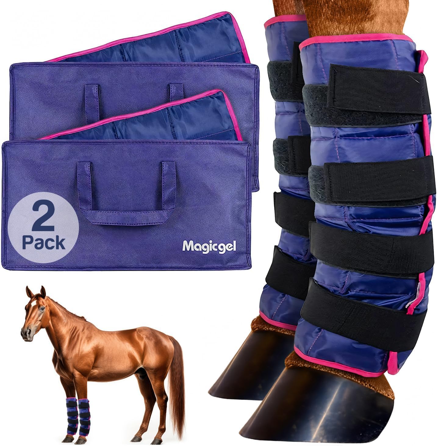Magic Gel Horse Ice Pack - Cooling Leg Wraps for Hock, Ankle, Knee, Legs, Boots, and Hooves - Twin Ice Boot