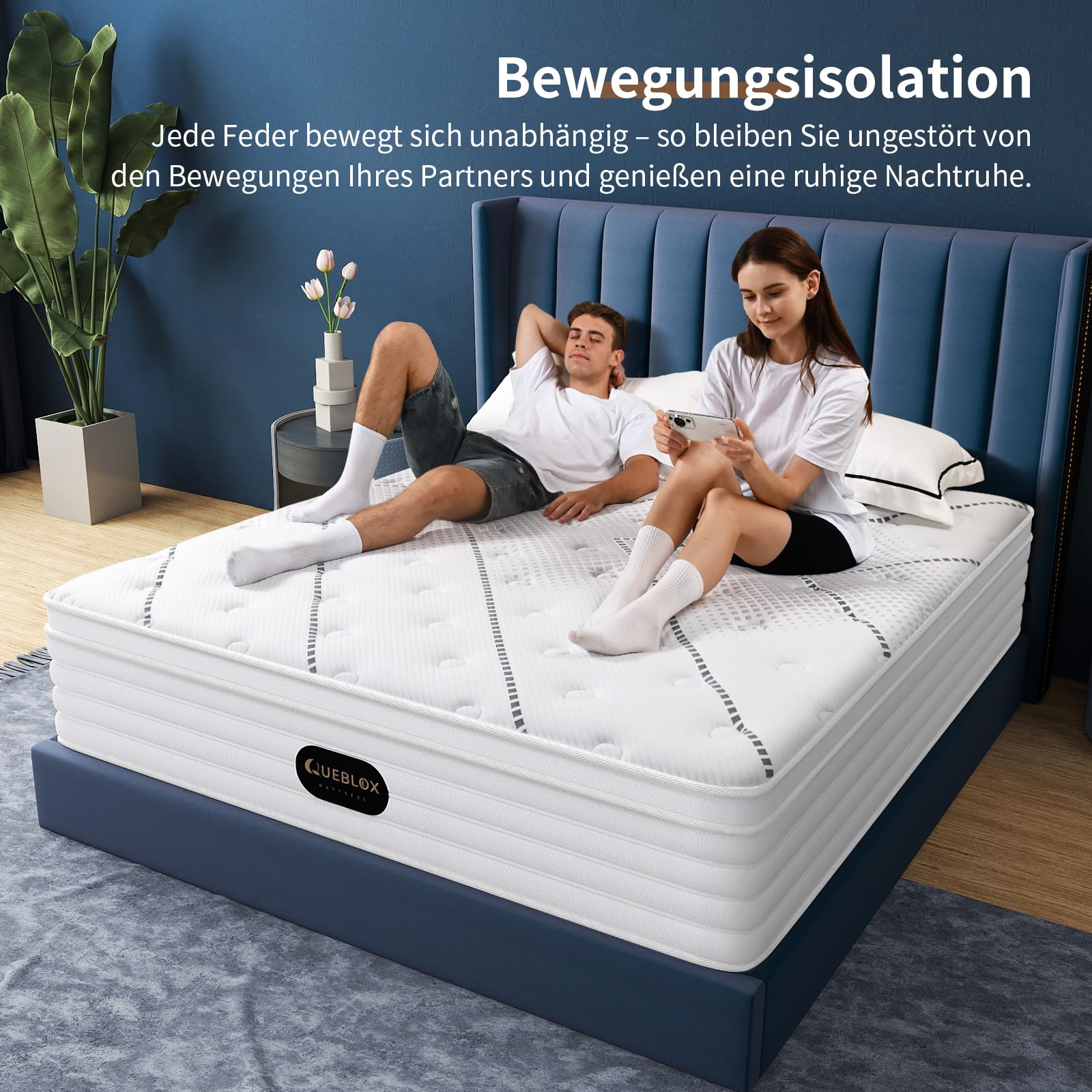 Queblox 7-Zonen Taschenfederkernmatratze 90x200cm, 28cm Höhe，Orthopädische Matratze mit Komfortschaum für erholsamen Schlaf, Bezug mit weicher Oberfläche,Oeko-TEX Zertifiziert (28cm, 90x200x28cm-NEW)