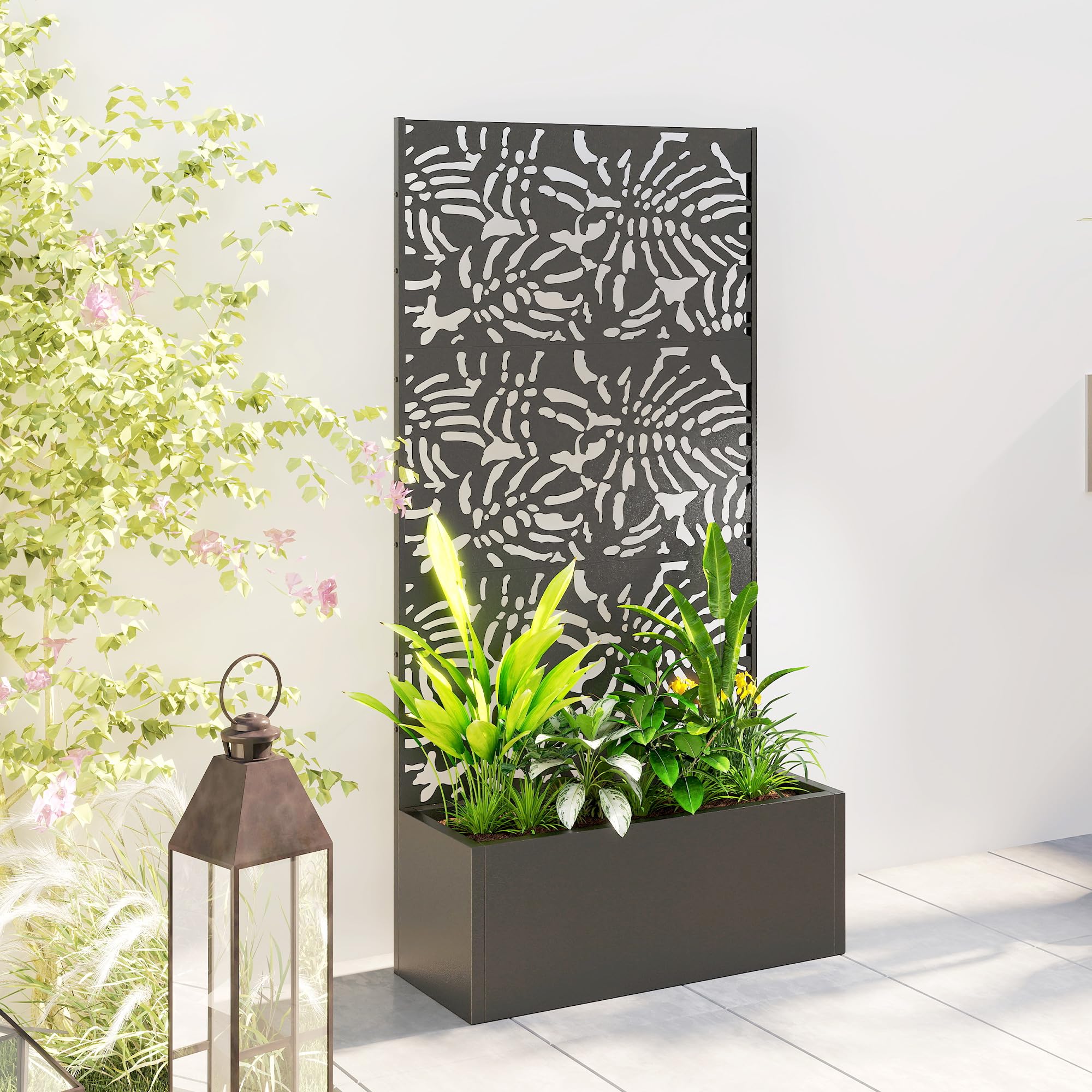 Outsunny Jardinière avec Treillis, Bac à Fleurs 90 x 35 x 180 cm Noir