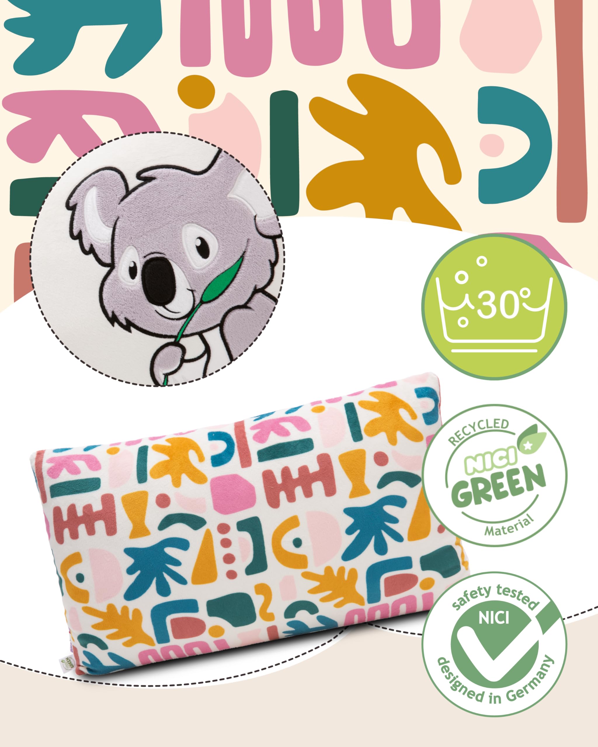 NICI Kissen Koala 43x25cm - beige - Flauschiges Kuscheltierkissen für Jungen, Mädchen, Babys und NICI Kuscheltierliebhaber, Kuschelkissen für Zuhause, Kindergarten oder unterwegs - 61728